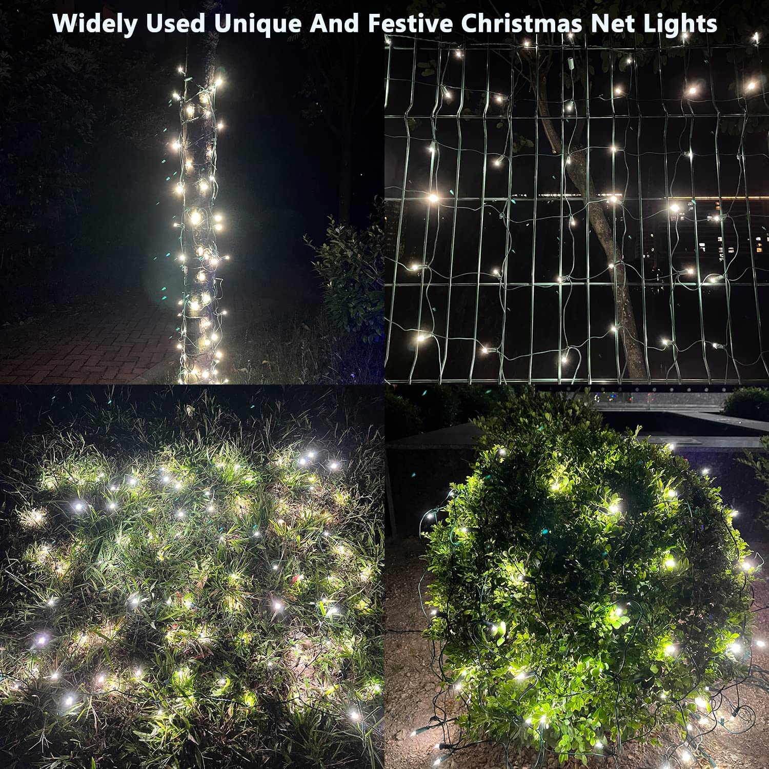 Hishiny Led Christmas Net Lights Outdoor 6Ftx6Ft 144Led Green Wire  Connectable Indoor Outdoor Bush Mesh Net Lights String For Halloween Christmas Party Shrub Yard Tree(Cool White)