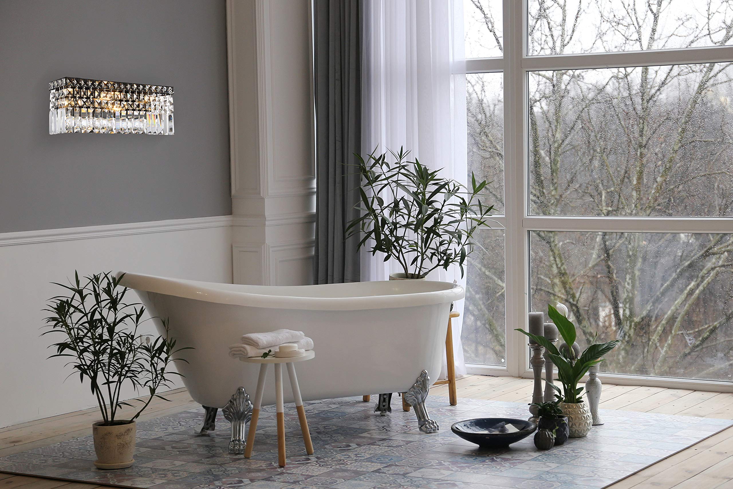 Elegant Lighting Maxime 18&quot; Black Crystal Wall Sconce - Metal Wall Light Fixture