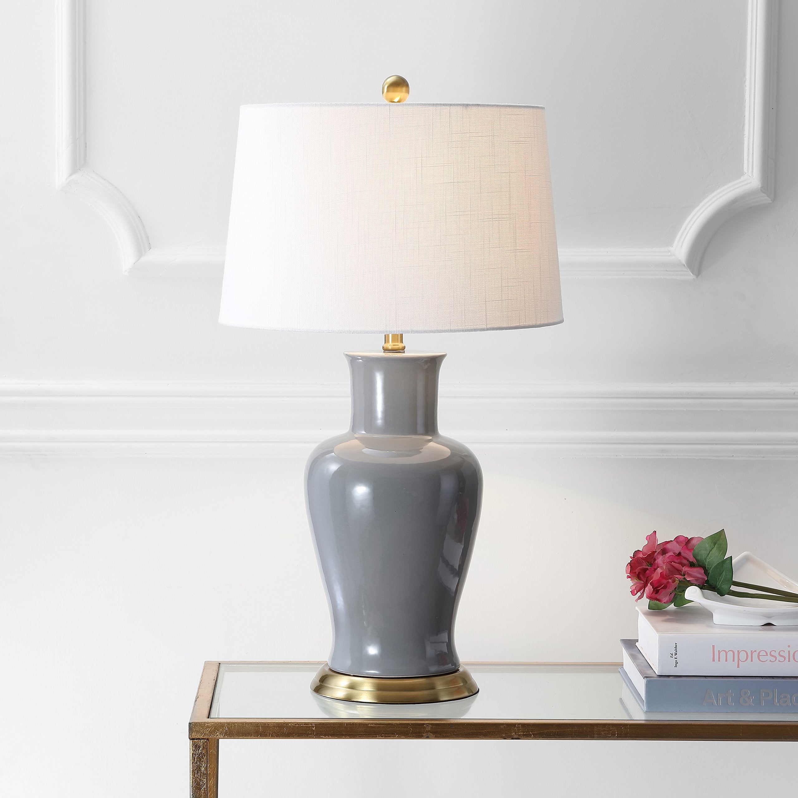 JONATHAN Y Julian 29" Ceramic LED Table Lamp, Gray - Traditional Transitional Design for Bedroom, Living Room, Office, Model JYL4026C