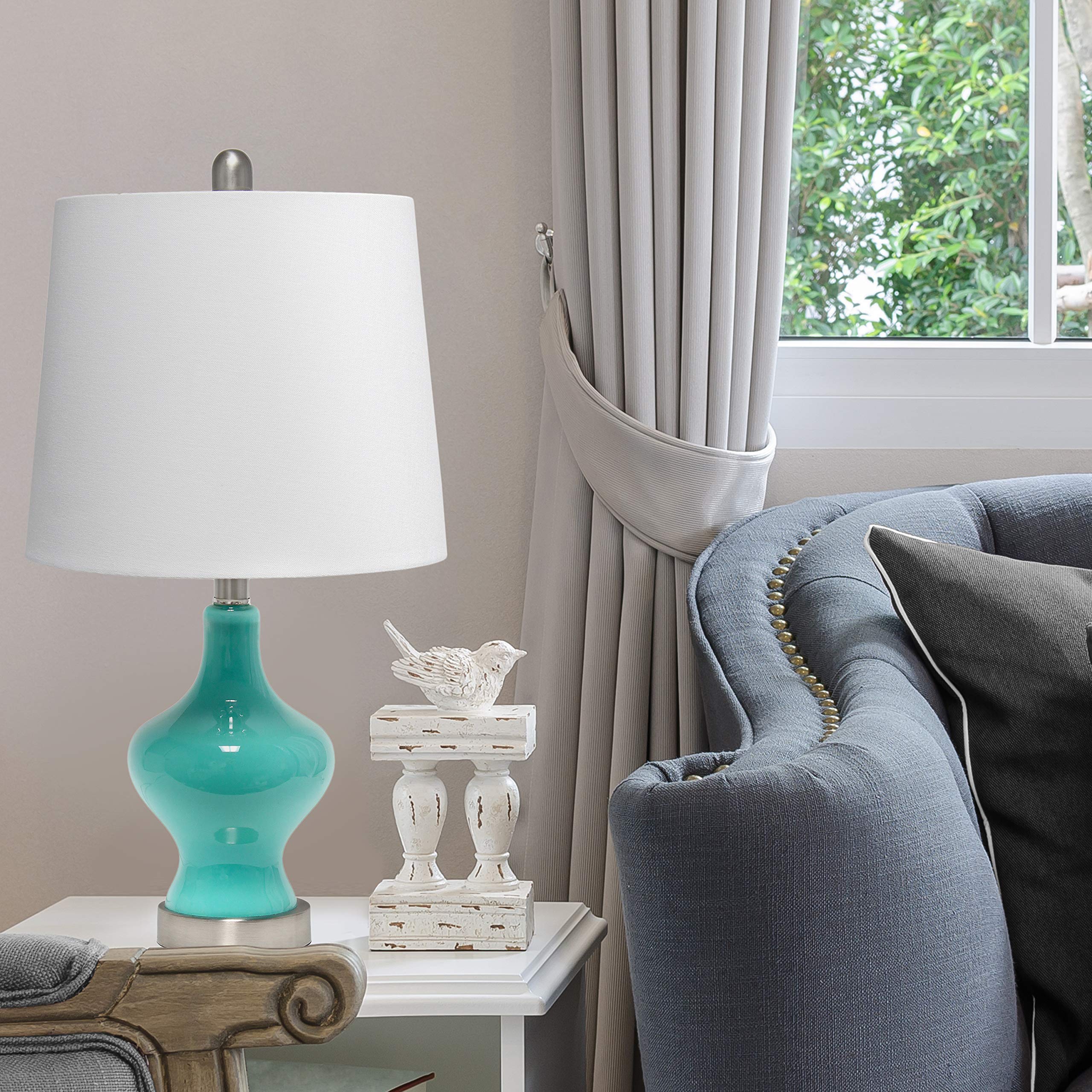 Elegant Designs LT3317-TEL Glass Table Lamp, Gourd Shape, Teal
