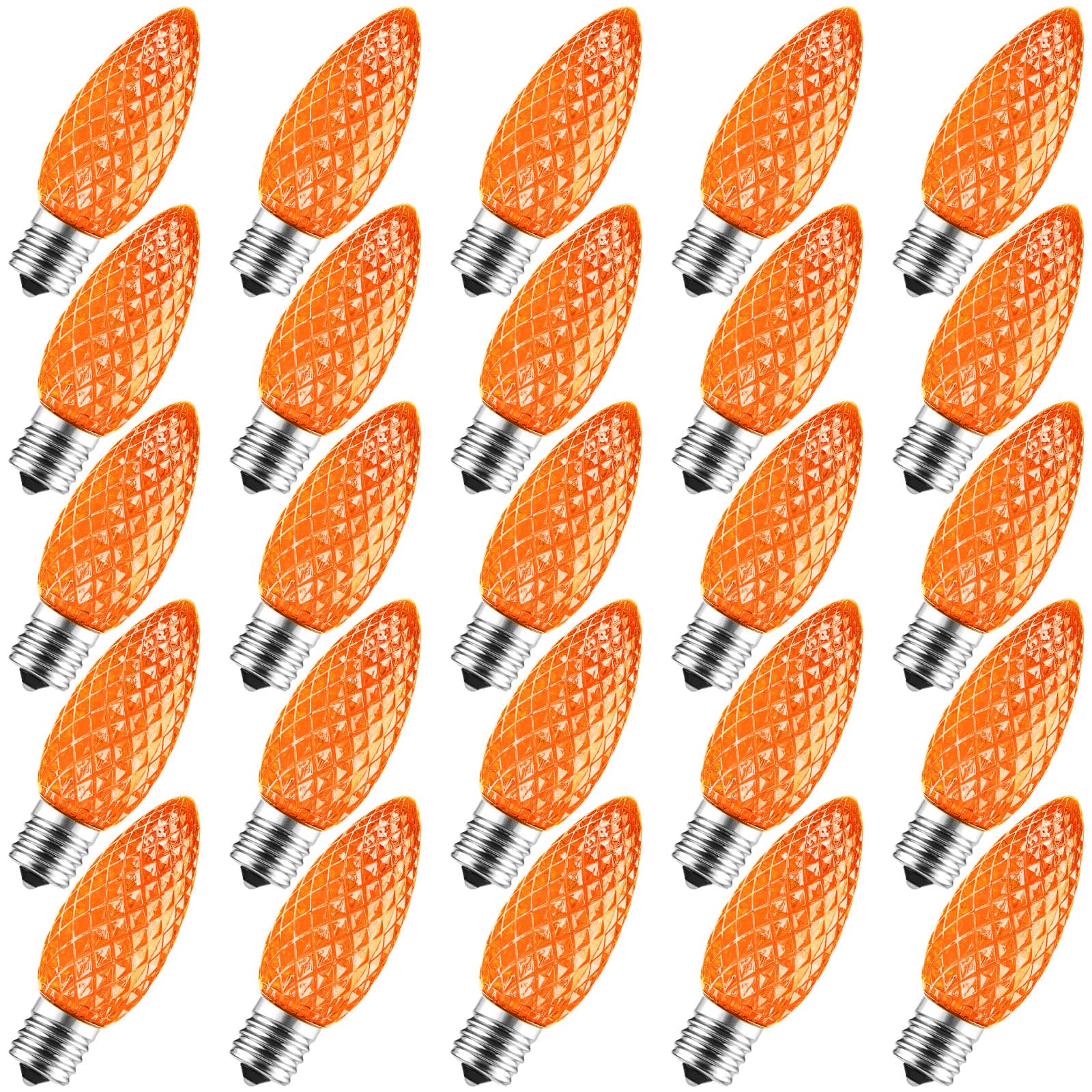 Brightown 25 Pack Orange C9 Led Replacement Halloween Lights Bulb, Orange C9 Shatterproof Led Bulb for Halloween String Light, E17 Intermediate Base, Commercial Grade Bulbs