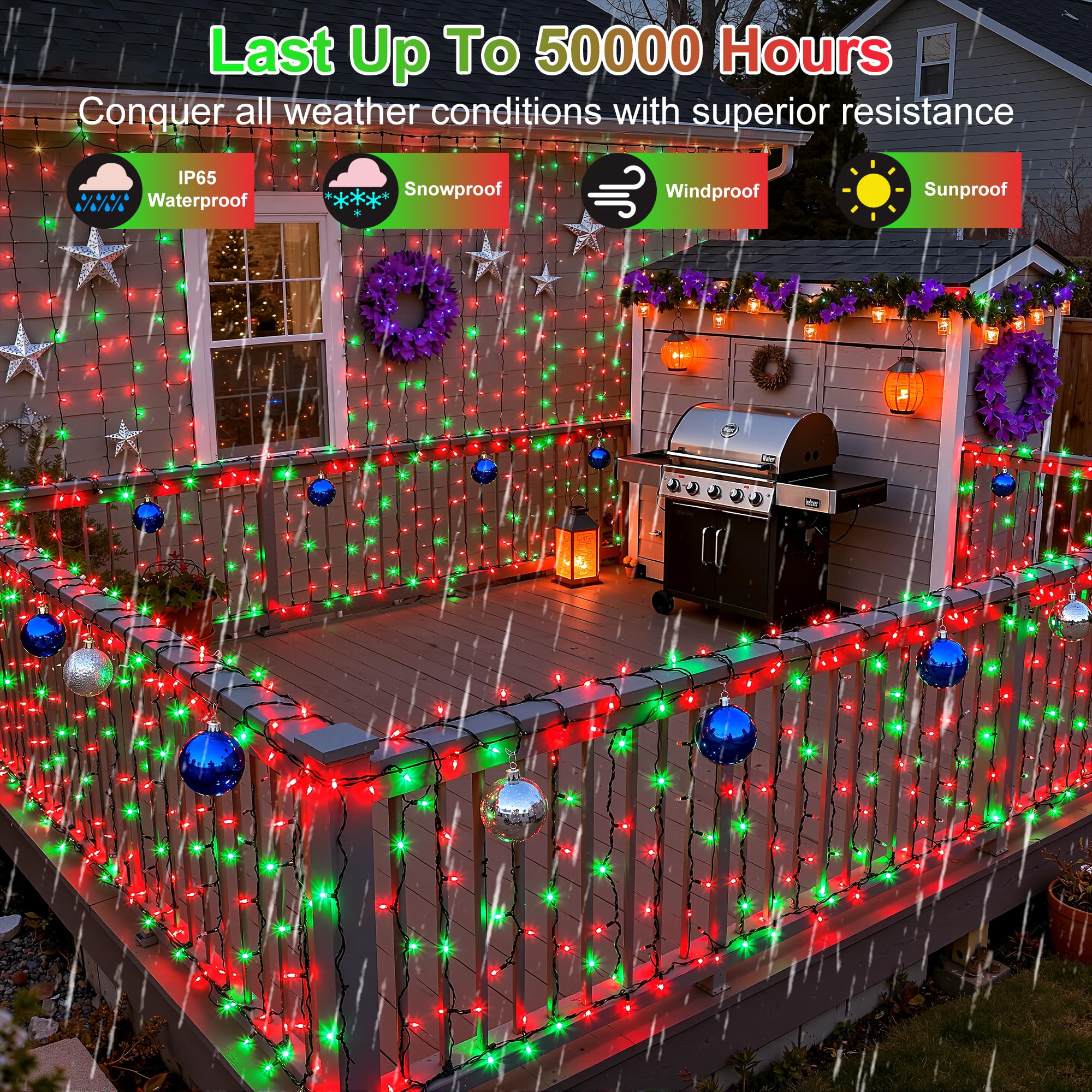 350Led Christmas Lights Indoor Outdoor  90Ft 12 Modes Red & Green Led String Lights With Timer Dimmable  Waterproof Christmas Tree Lights For Xmas Patio Yard Fence Balcony Garden Party Decor Red&Green