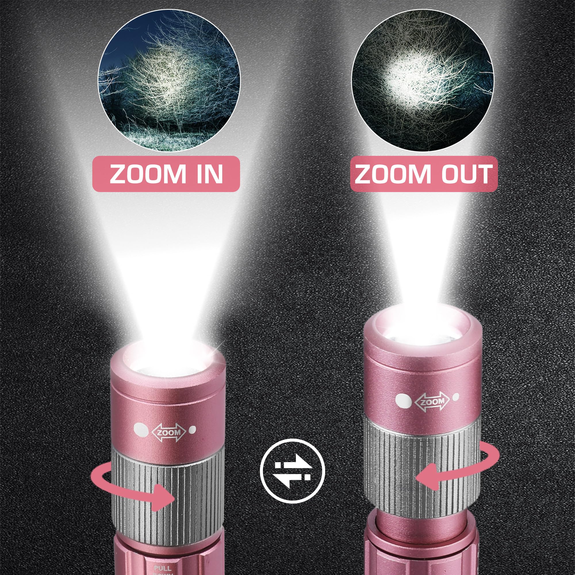 EverBrite Rechargeable Pen Flashlight, 300 Lumens, Zoomable, Aluminum, Pocket Size, Pink, Model E101125AE