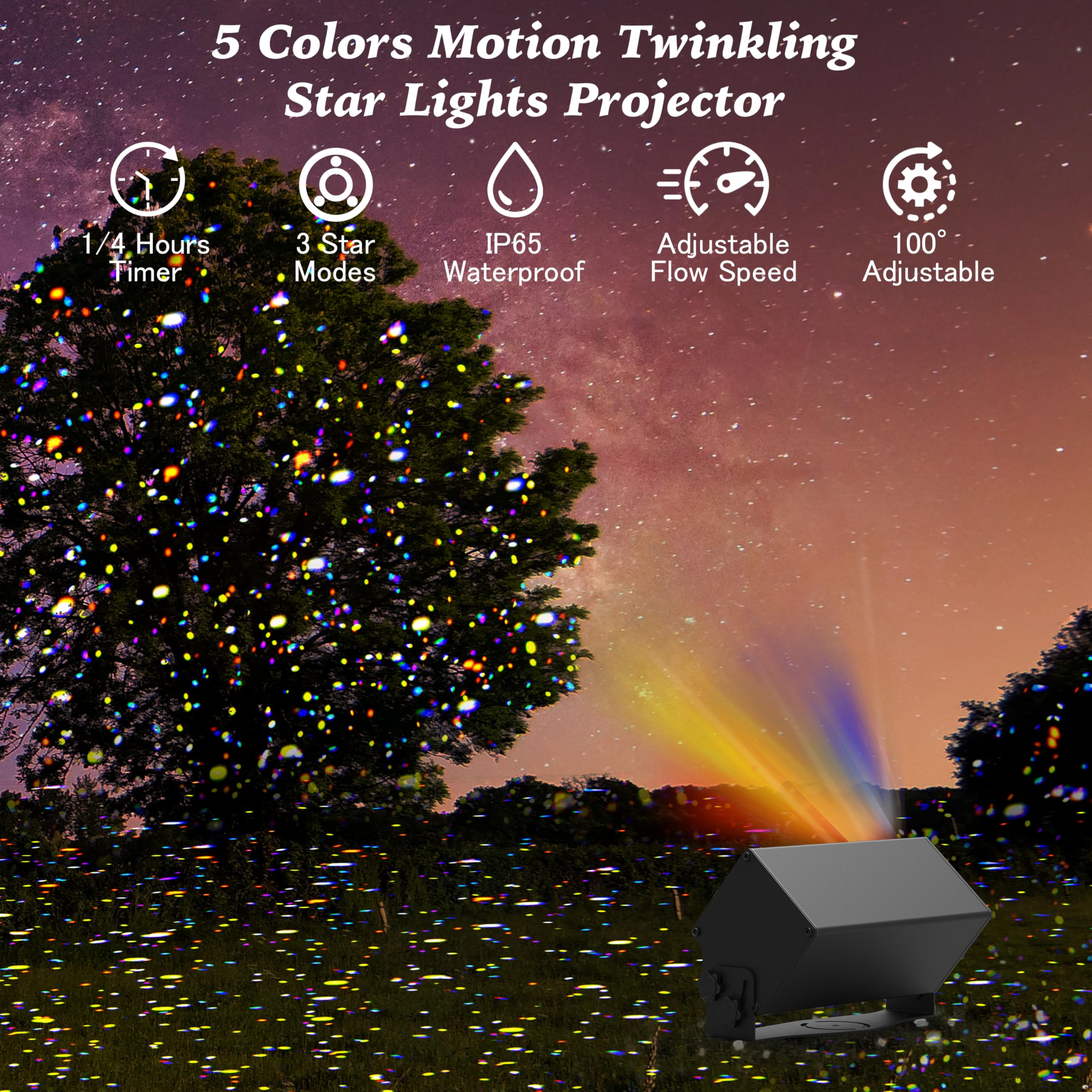 AIRIVO Outdoor Christmas Laser Lights Projector - Fixed 5 Colors Motion Fairy Lights with Remote Control for Trees, Home, Garden, Patio