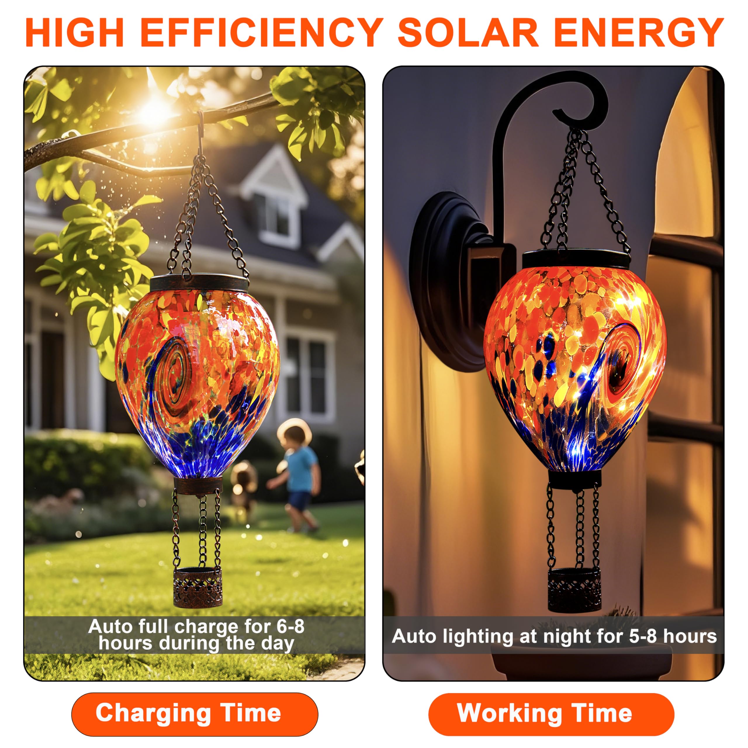 Voreen Solar Hot Air Balloon Light - Hand Blown Colorful Glass Outdoor Hanging Lantern  Waterproof Decorative Garden Lighting  Gift For Mom Wife Friend Backyard Patio Decor