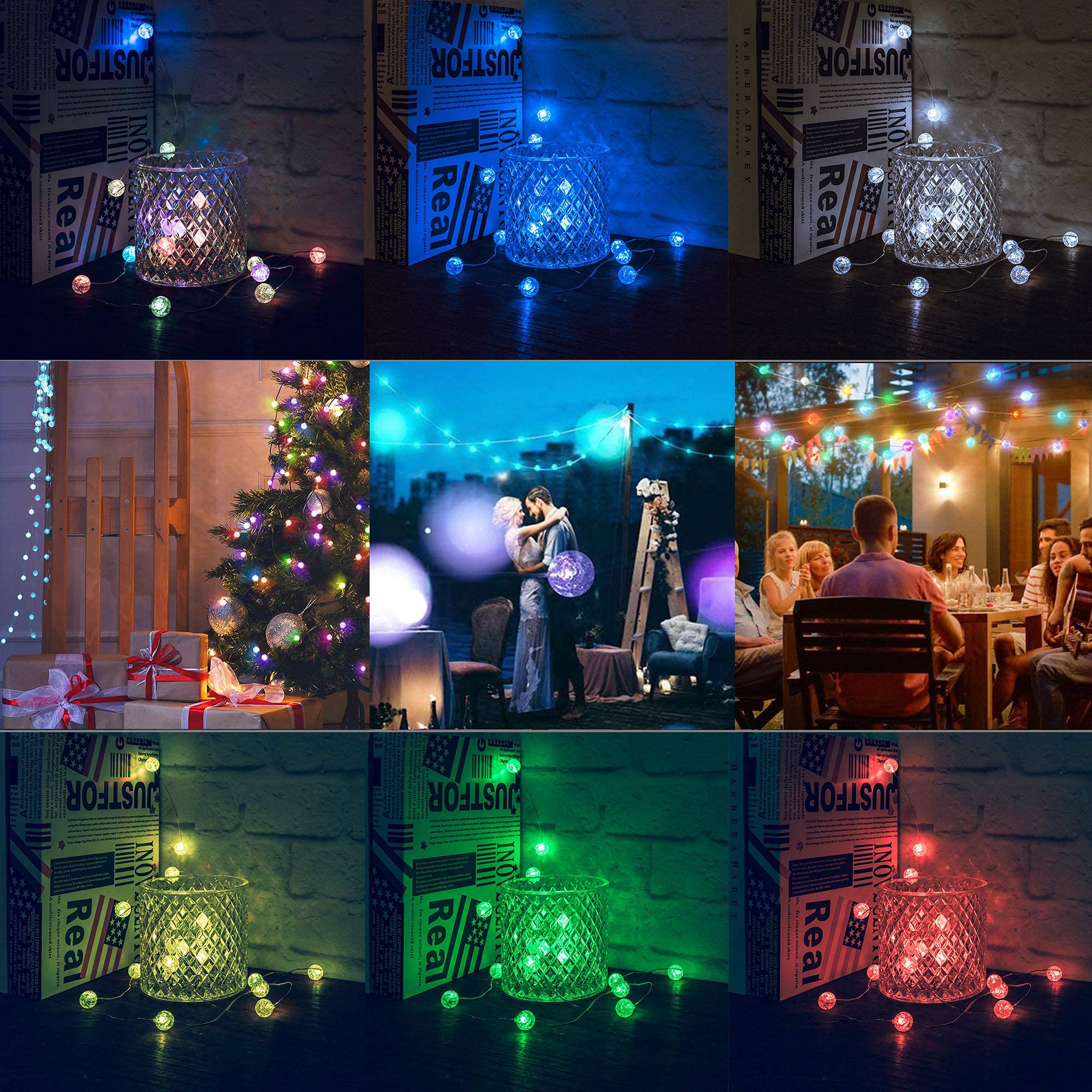 BEEWIN Globe String Lights, 30 LED USB Operated, 10FT, RGB Crystal  le Ball Fairy Lights for Indoor/Outdoor, Wedding, Christmas
