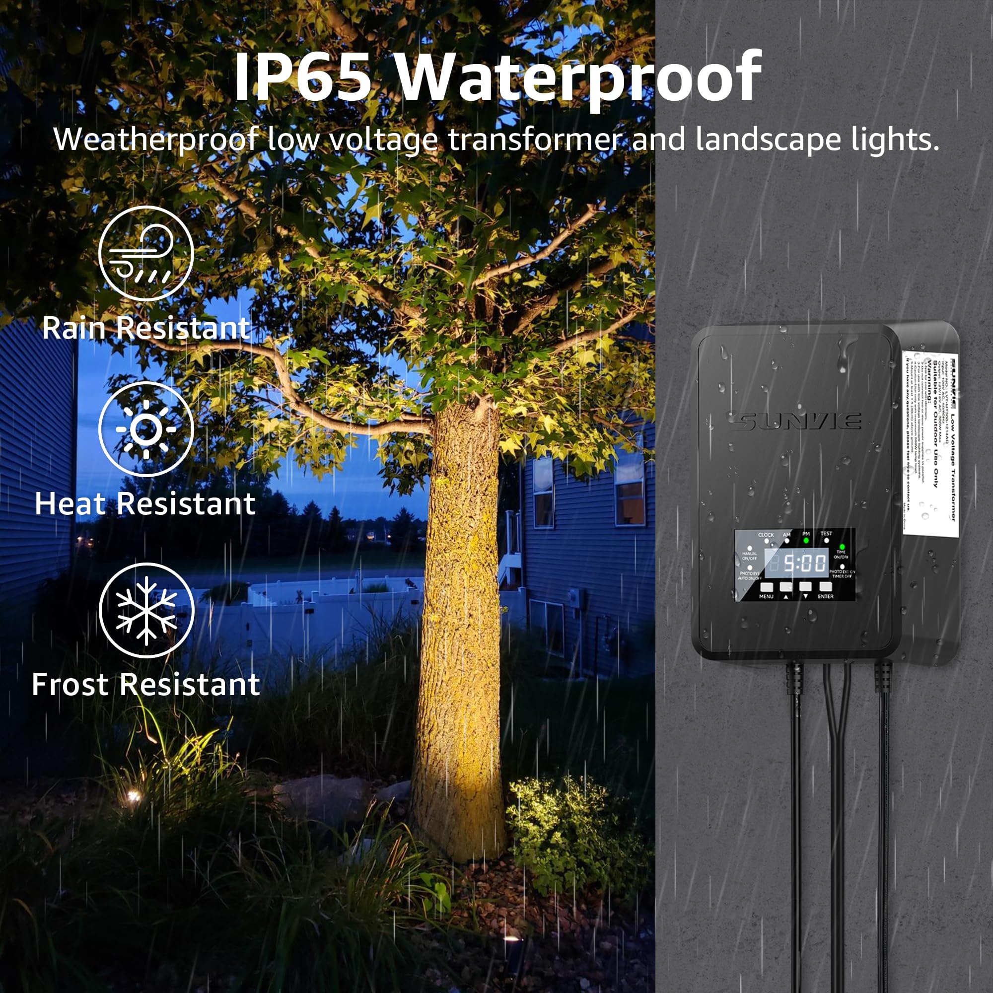 SUNVIE LED Landscape Lighting Kit - 12 Pack, 3000K Waterproof Aluminum Spotlights, 300W Transformer, Black for Yard & Garden