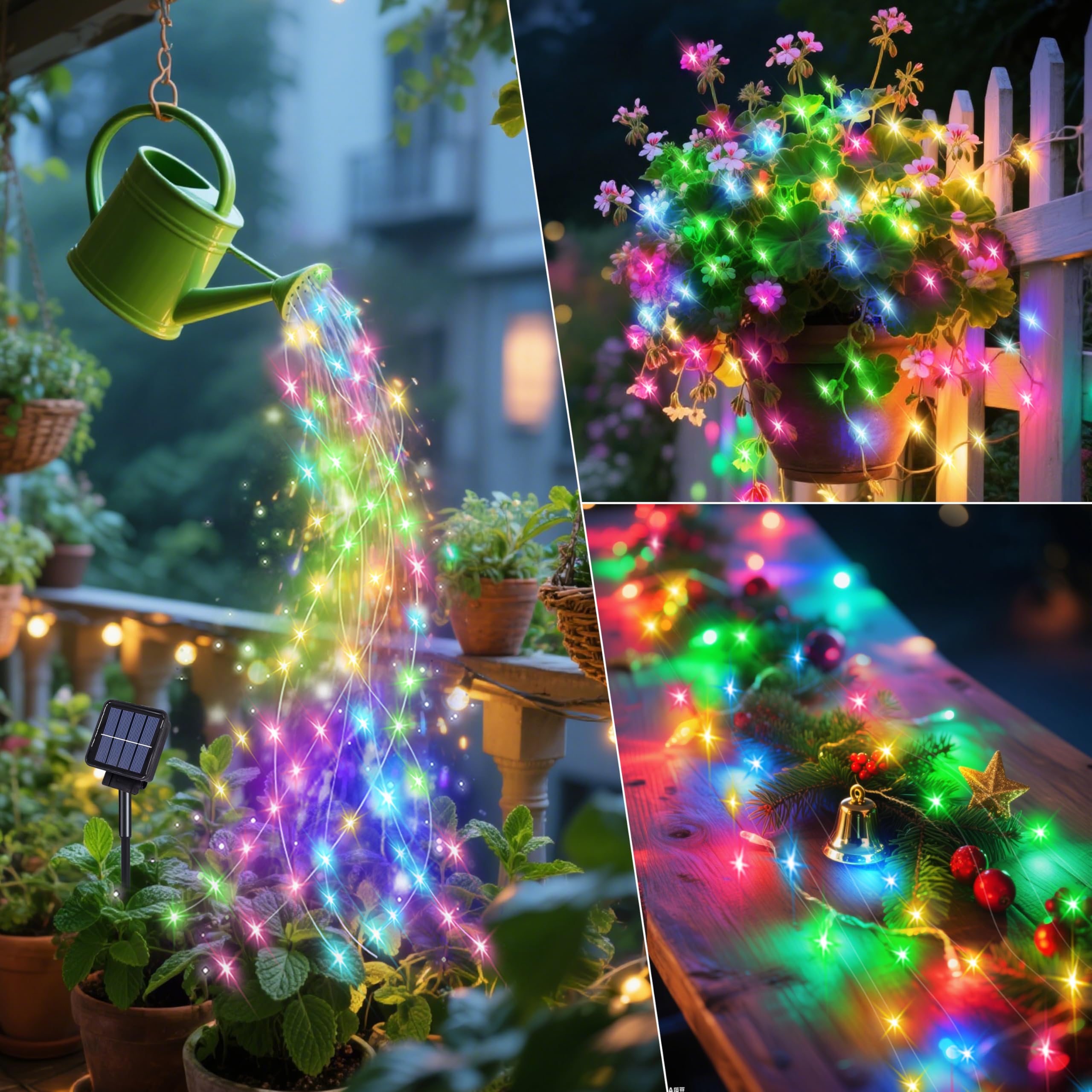 ANGMLN Solar Fairy String Lights, 200 LEDs, 8 Modes, Waterproof, Multicolor, Model MBDC-multi-color-1, Outdoor Garden Decor