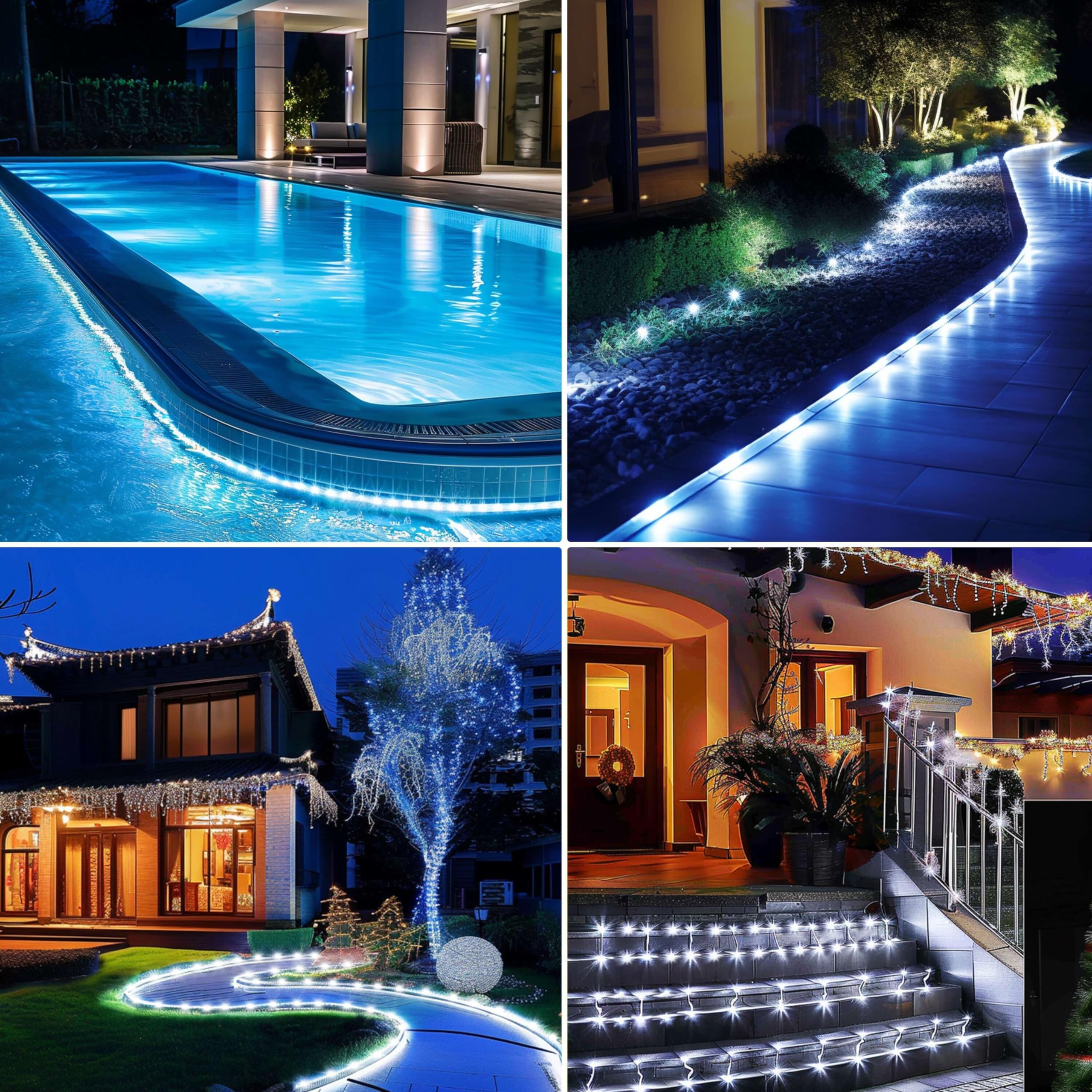 Kushopfast Solar Rope Lights, 99 Feet 1000 Led 8 Modes Solar Rope String Lights Outdoor Fairy Lights Waterproof Tube Lights With