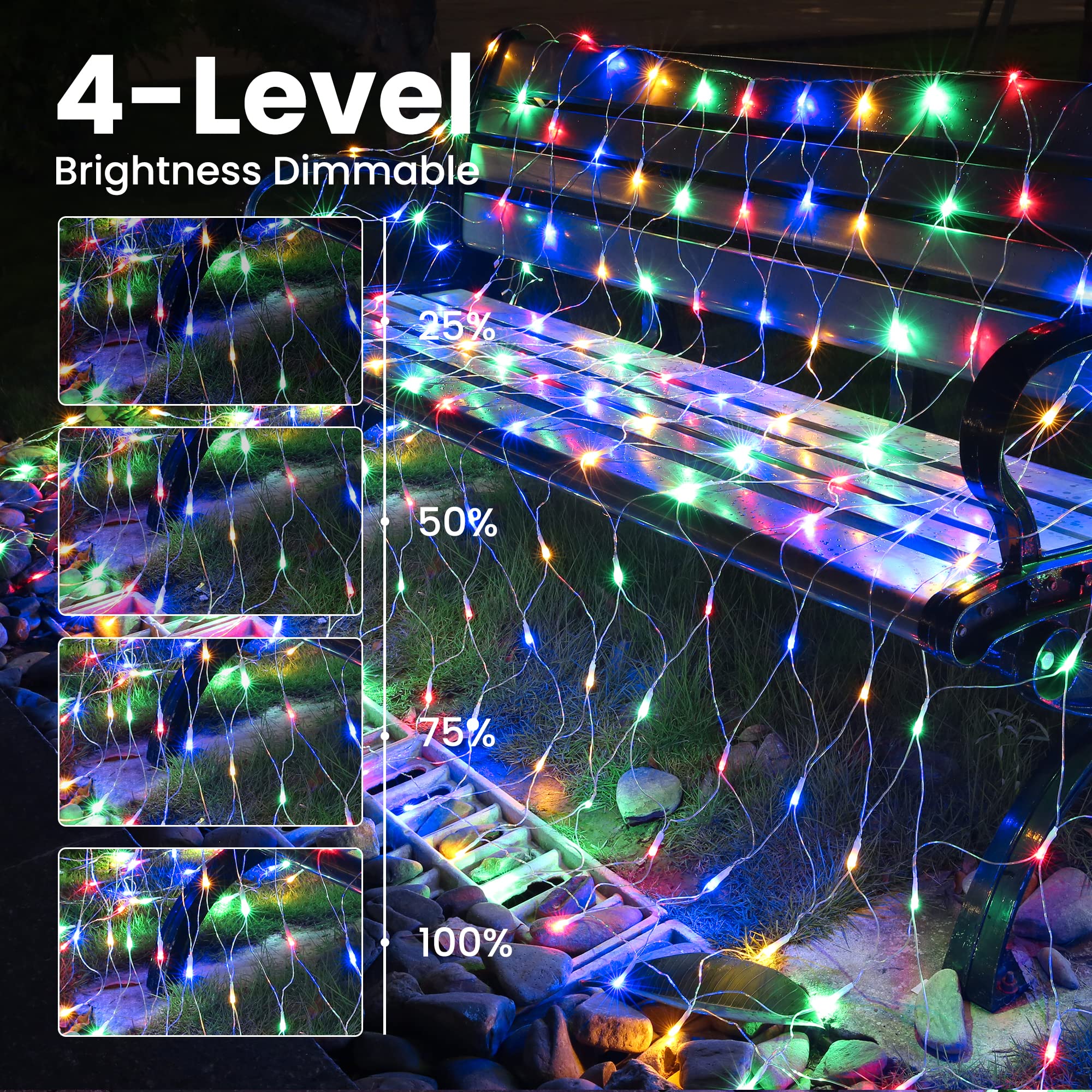 12.5Ft X 5Ft Color Changing Christmas Net Lights, 390 Led Bush Mesh Lights With Remote, 11 Modes Color Changing White & Multicol