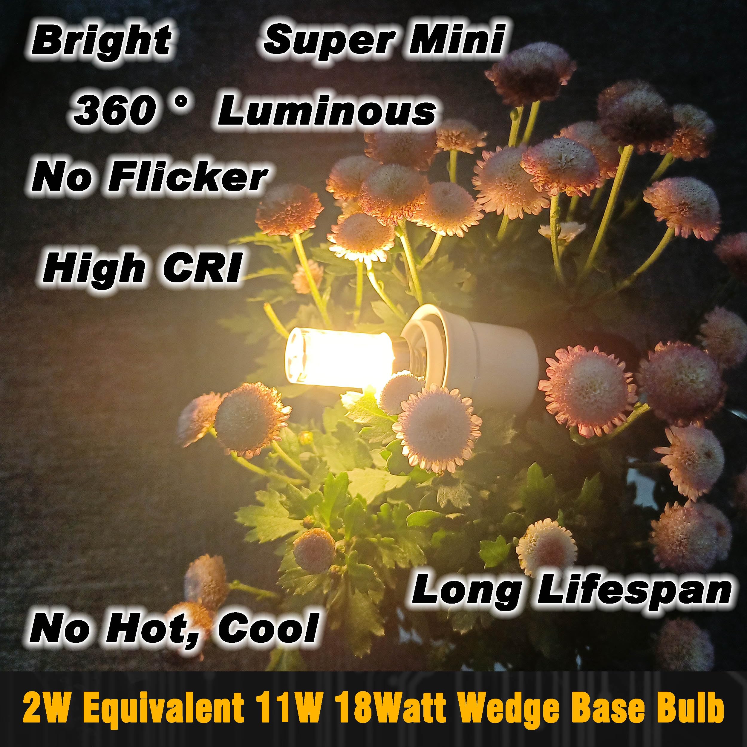 Hylroe Low Voltage T5 T10 Led Bulbs 2 Watt Equivalent 11W 18W Warm White 2700K 300 Lumen Ac/Dc 12-24V 921 194 Wedge Base Led Bul