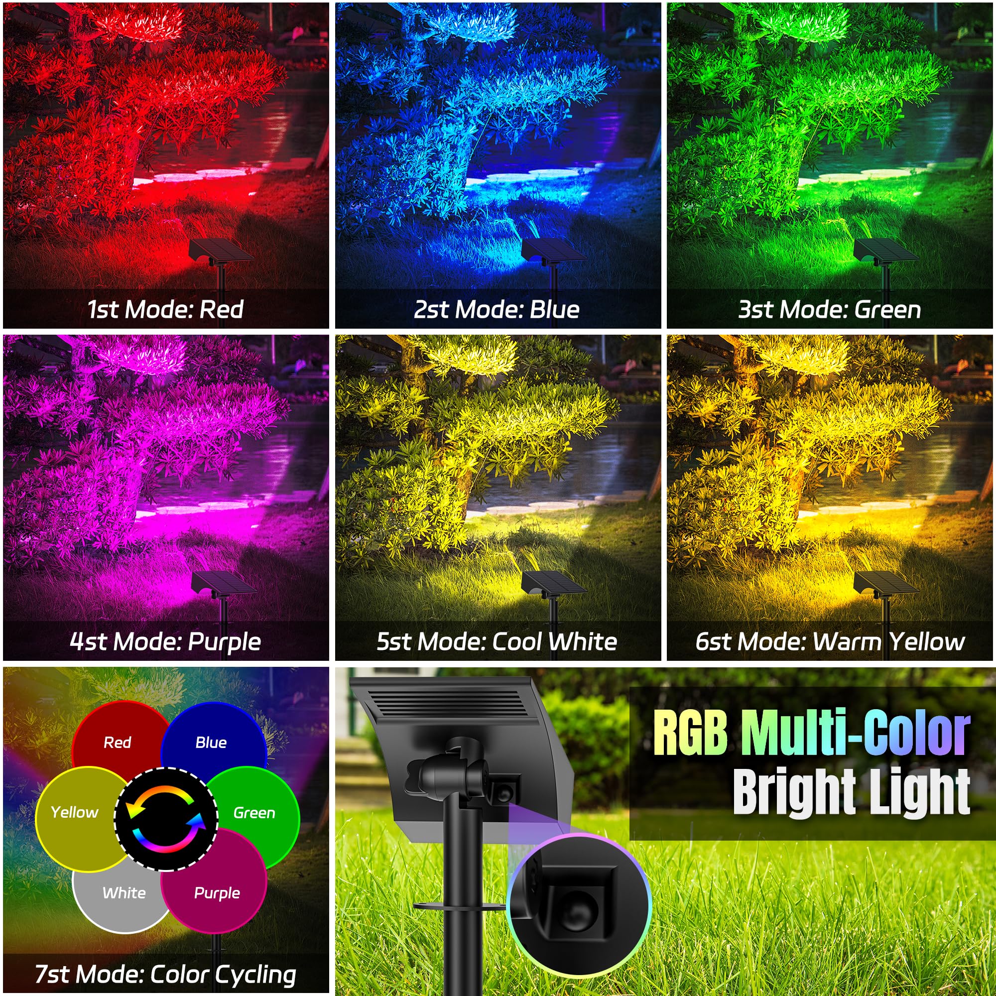 WENATY Solar Spot Lights - 12 Pack Color Changing LED Flood Lights, Waterproof for Outdoor Use, Perfect for Halloween & Christmas Decor