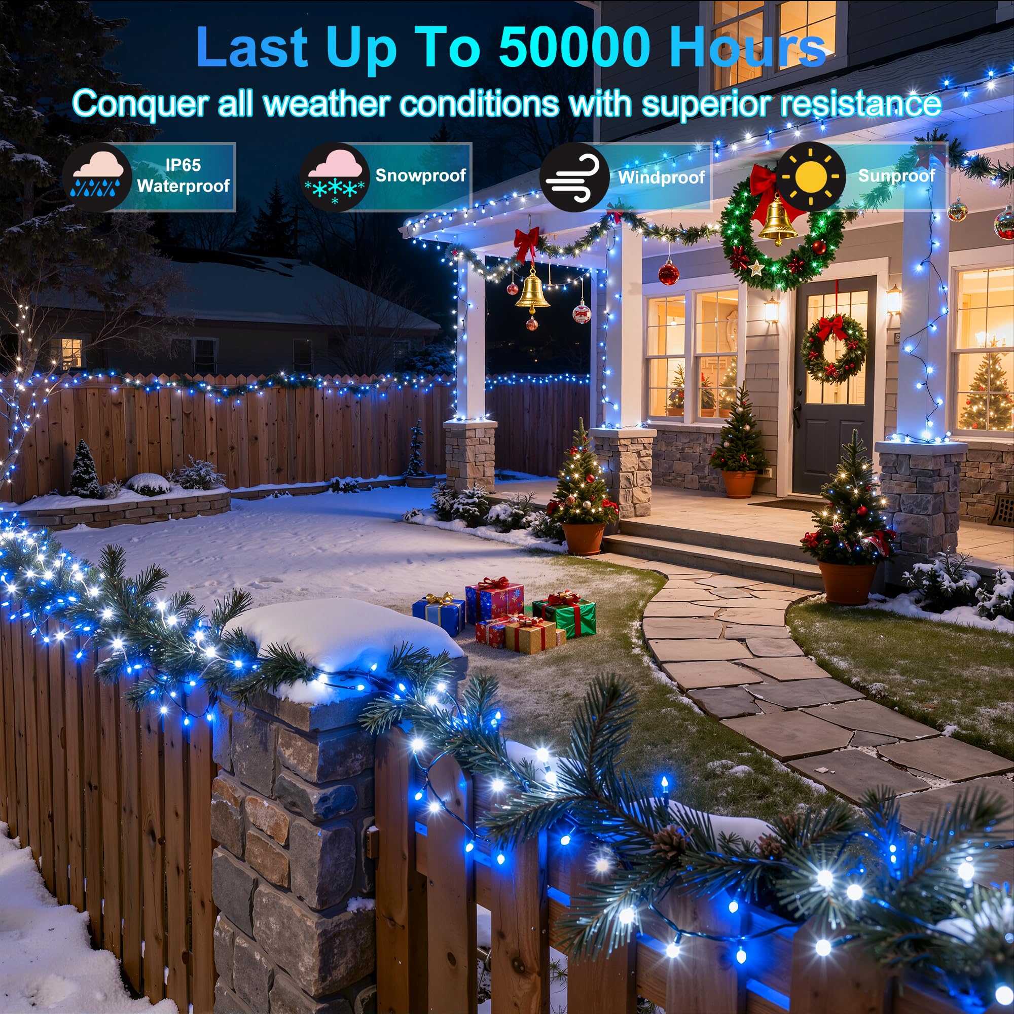 350Led Christmas Lights Indoor Outdoor  90Ft 12 Modes Blue And Cool White Led String Lights With Timer Dimmable  Waterproof Tree Lights For Xmas Patio Yard Fence Wedding Bedroom Garden Decor