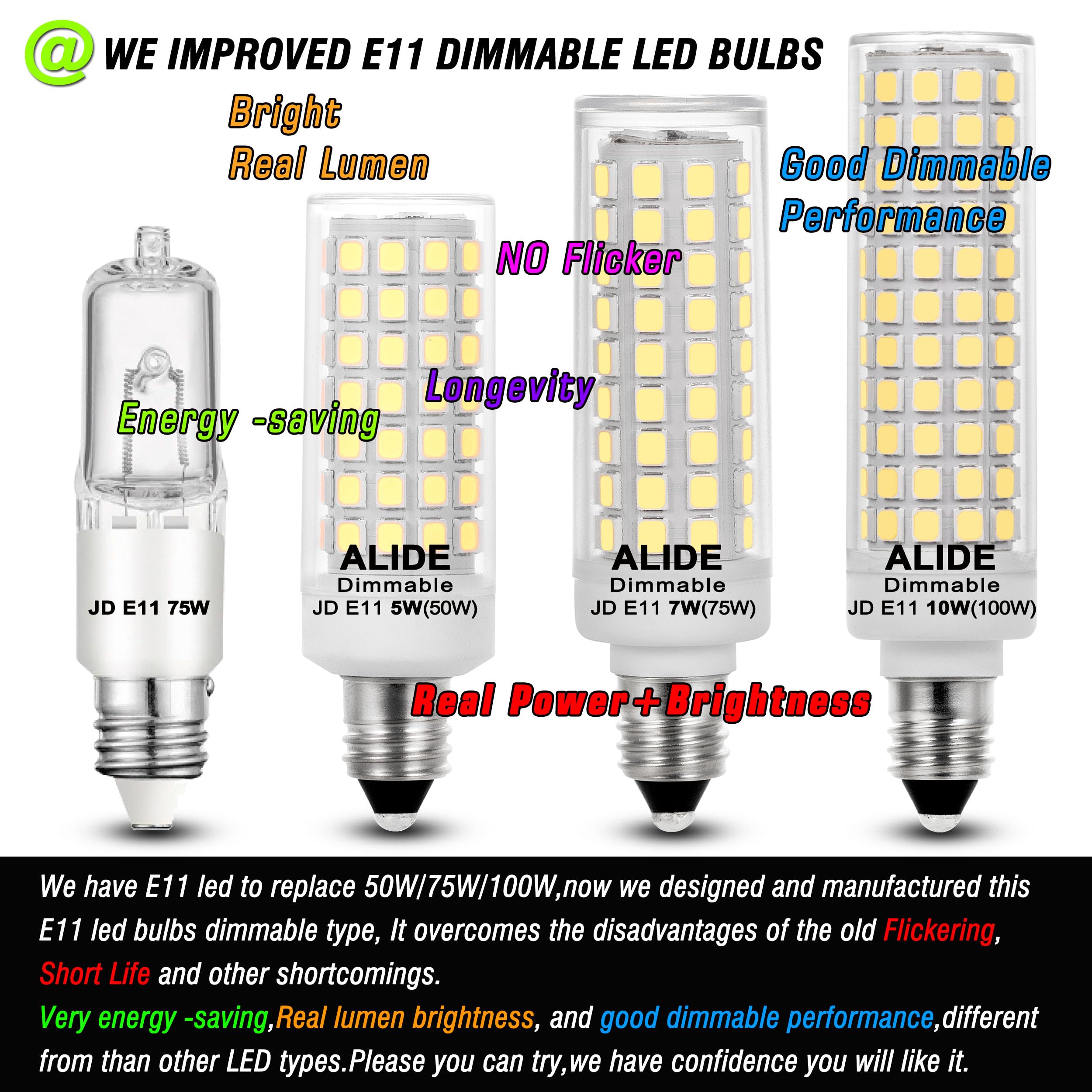 ALIDE E11 Led Bulbs 75W Halogen Equivalent, Dimmable, 6000K Daylight White, 750lm, 4-Pack, for Chandeliers & Ceiling Fans