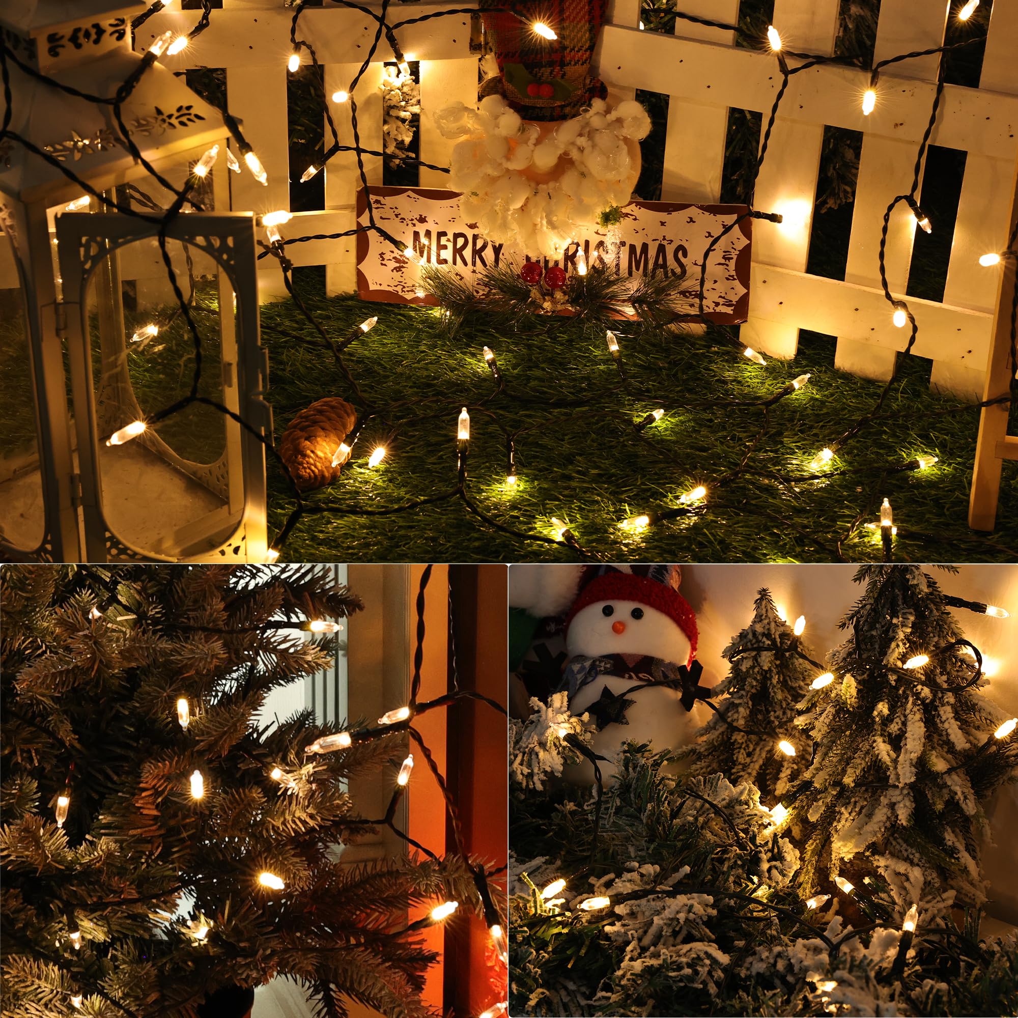 Lomotech Battery Operated Christmas Lights - 2 Pack Total 33Ft 100Leds Mini String Lights 8 Modes Waterproof With Timer For Home  Garden  Party  Holiday  Tree Decoration (Green Wire  Warm White)