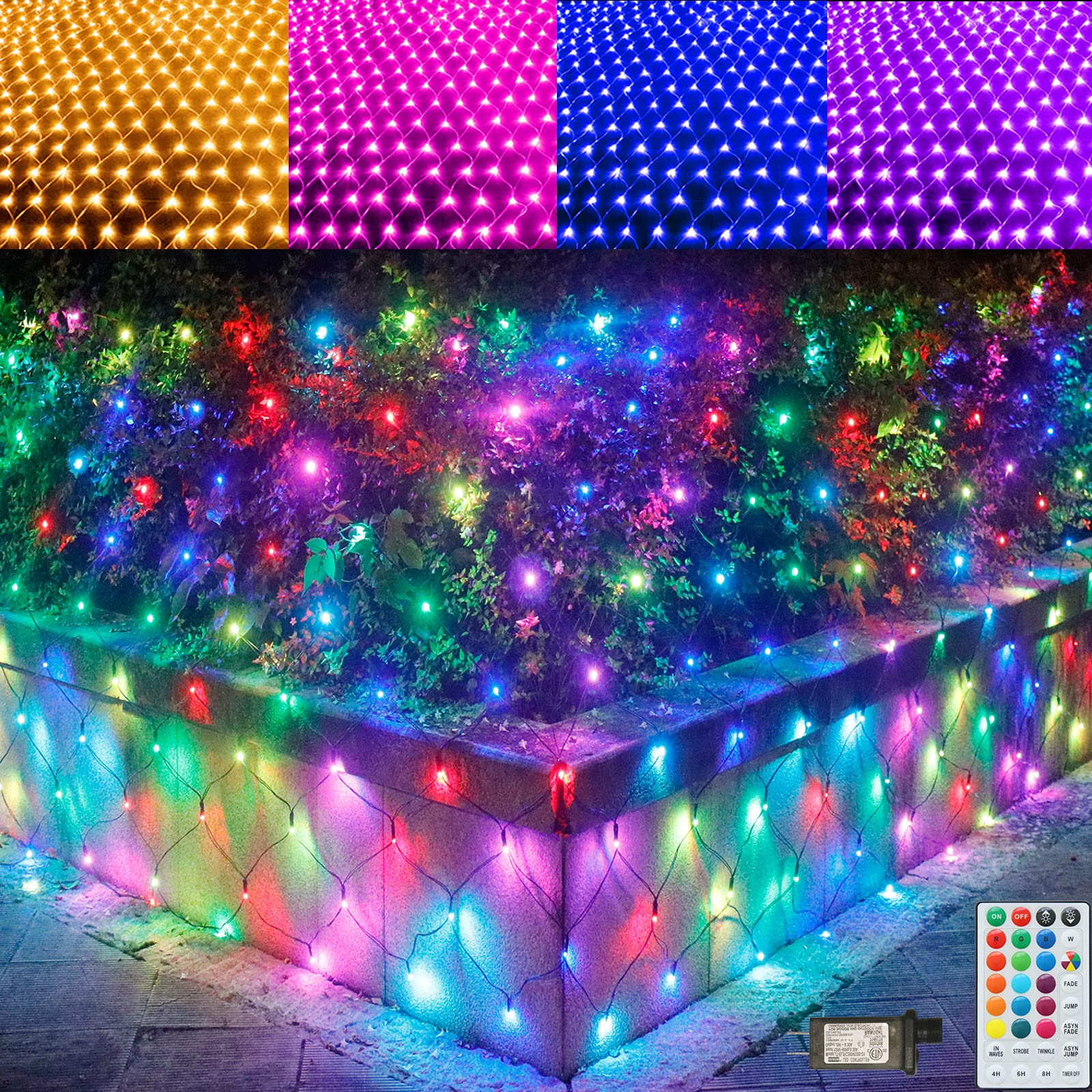 Pooqla RGB Net Lights, Color Changing LED Mesh, 14.8x4.9ft, 240 LEDs, Waterproof, Multicolor for Outdoor Decor