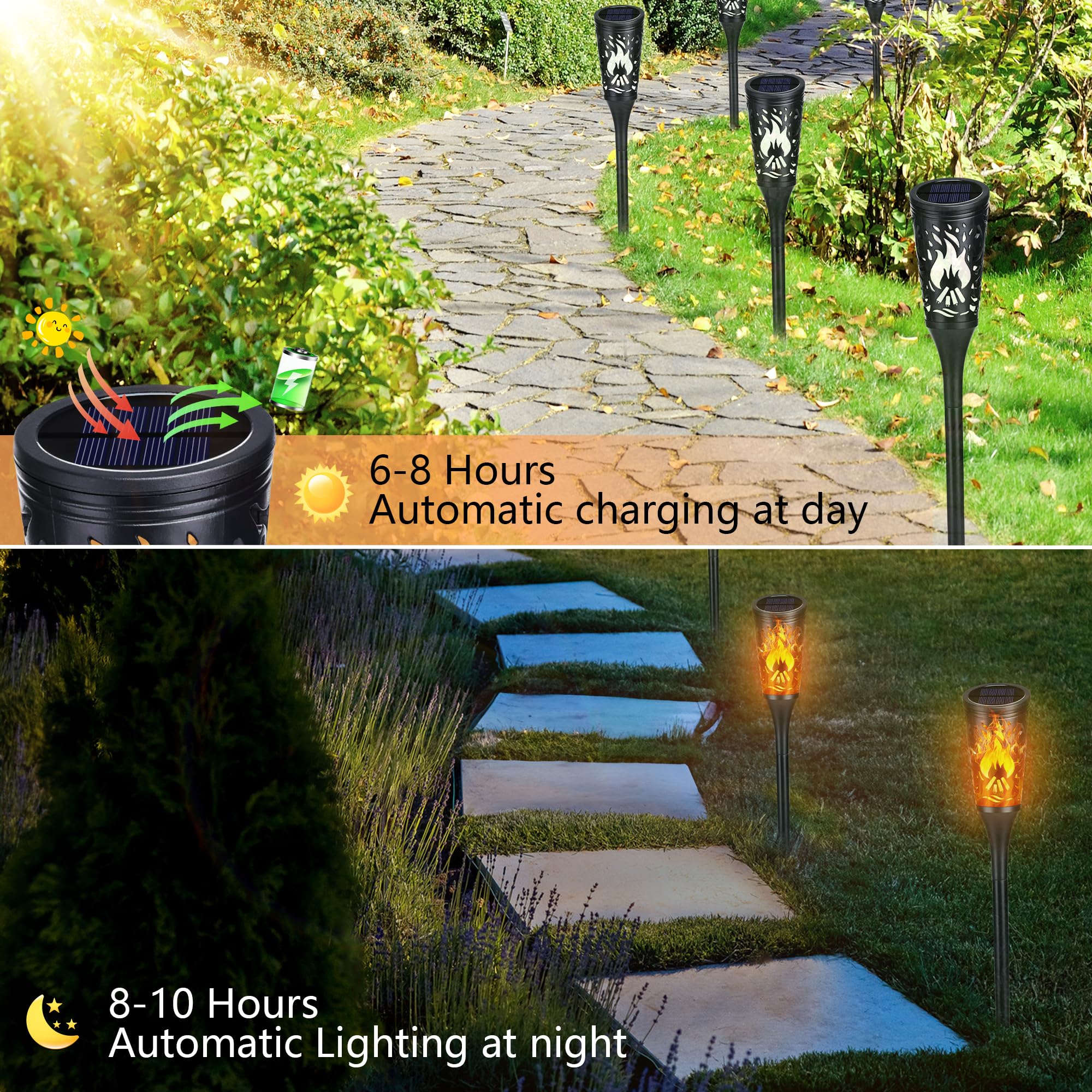 Toodour Solar Torch Lights, 6 Pack, Warm White, IP65 Waterproof Flickering Flame Outdoor Garden Landscape Lighting