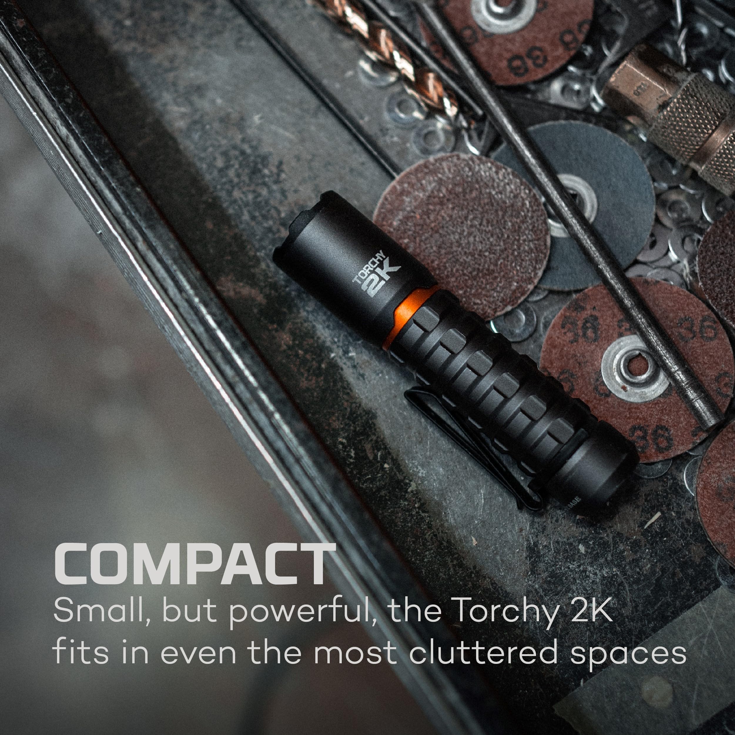 NEBO Redline Torchy 2K Pocket Flashlight - 2000 Lumen, Wireless USB Rechargeable, Water & Impact Resistant, Storm Gray, Model NEB-FLT-1006