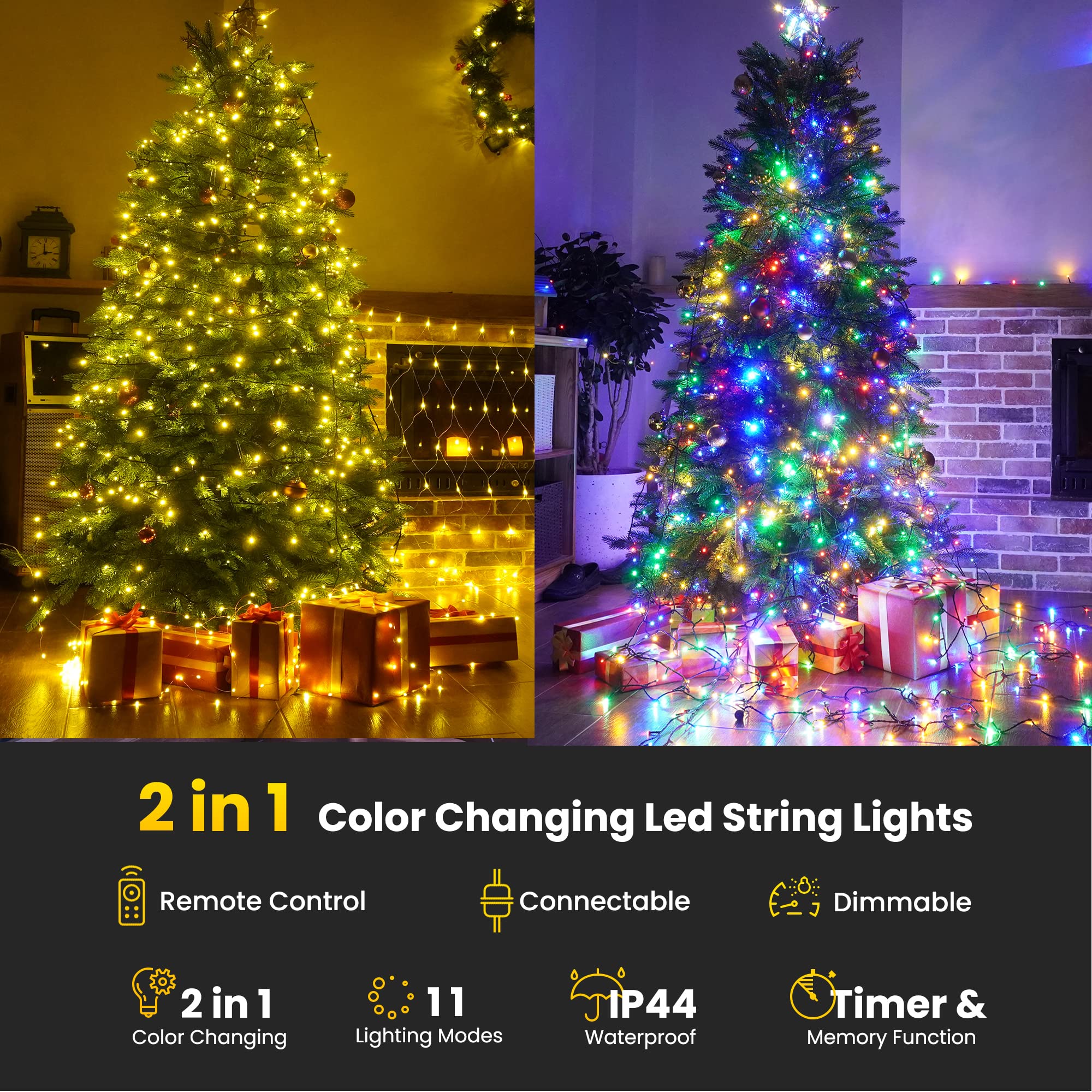 LYHOPE Christmas Lights 300 LED String Lights 98.4ft Warm White & Multi Color with Remote 11 Modes Indoor Outdoor Decor