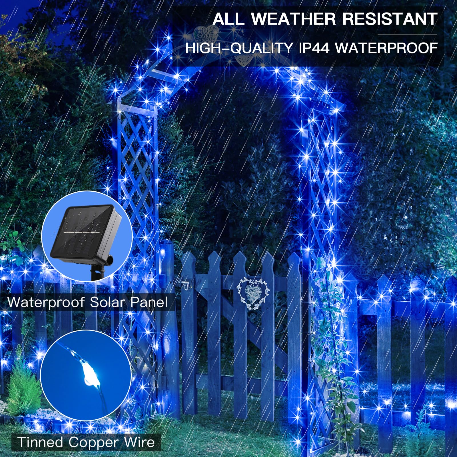Suddus 2 Pack 33Ft Solar Fairy String Lights Small, 100 Led Blue Solar Fairy Lights Outdoor, 8 Modes Solar Christmas Lights Copp