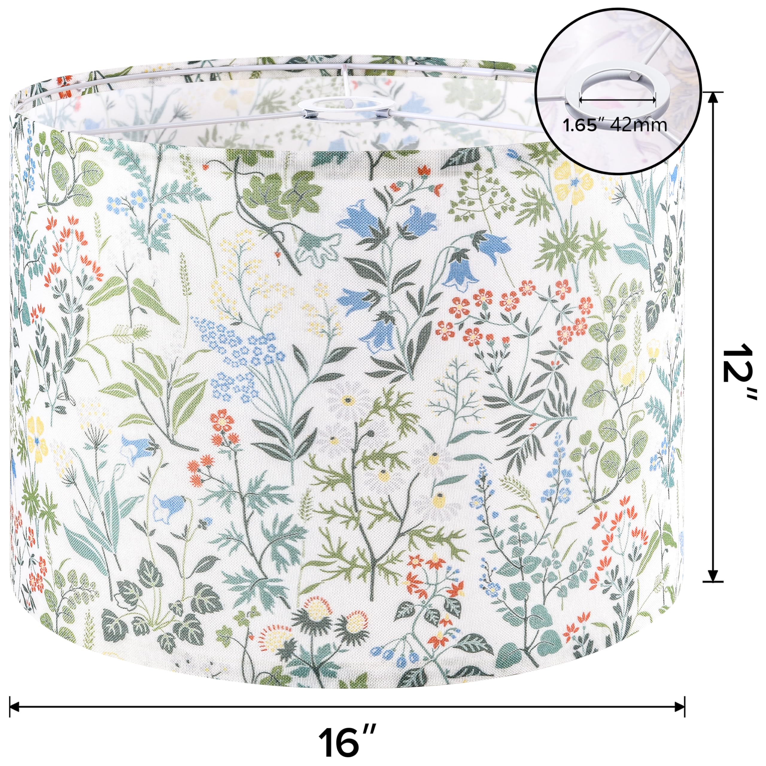 GO&SO Floral Drum Lamp Shade, 16inx16inx12in, Polyester Linen, Multicolour-4, Spider E27 Base, DIY Assembly with 3 Adapters