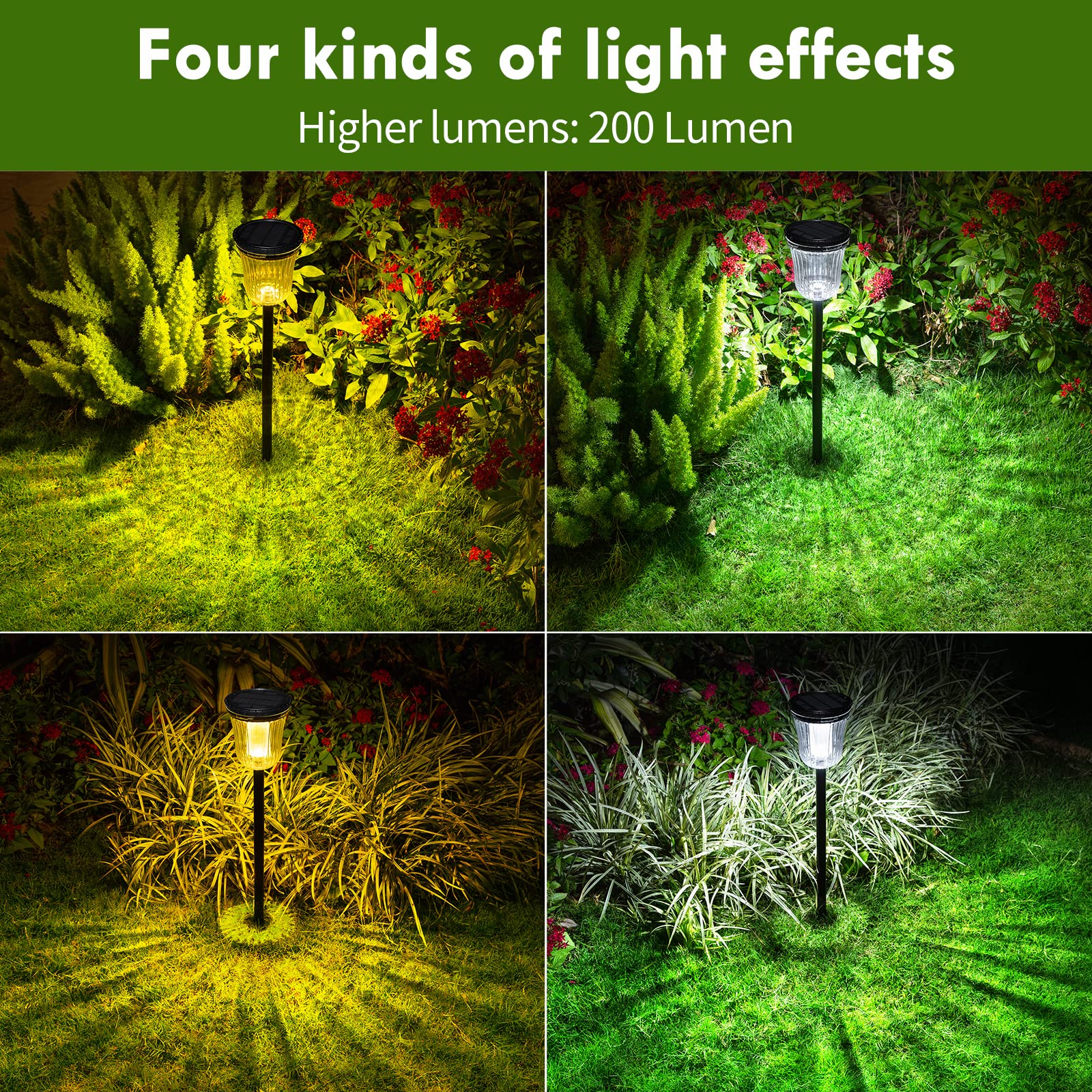 Wtgegf Solar Pathway Lights Outdoor, 4 Pack Solar Lights Outdoor Waterproof, 200 Lumens Super Bright Solar Garden Lights,Up To 1