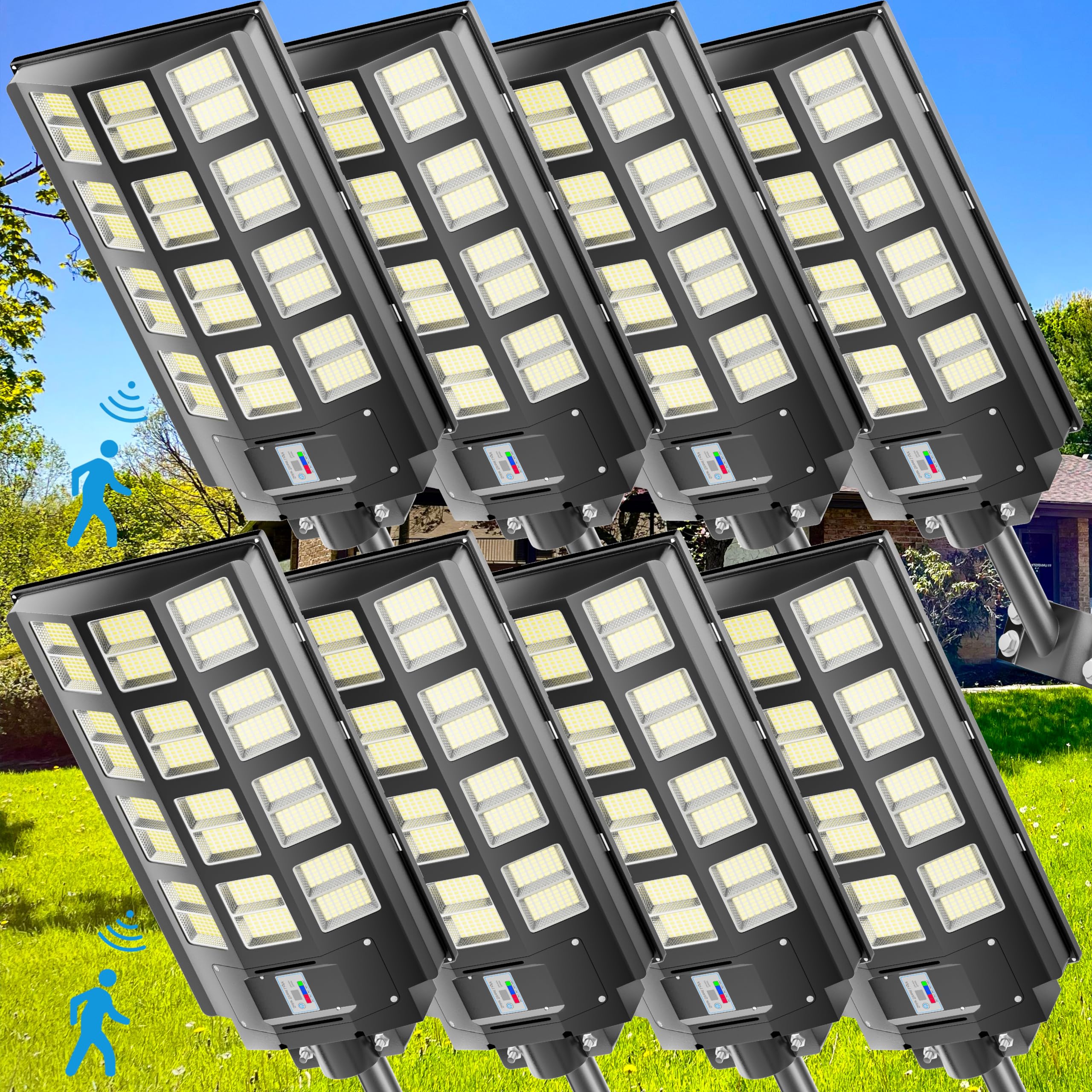 Jadisi 8-Pack 8000W Solar Street Lights Outdoor Waterproof, 1920000LM Dusk to Dawn Street Light Solar Powered, Wide Angle Lamp w