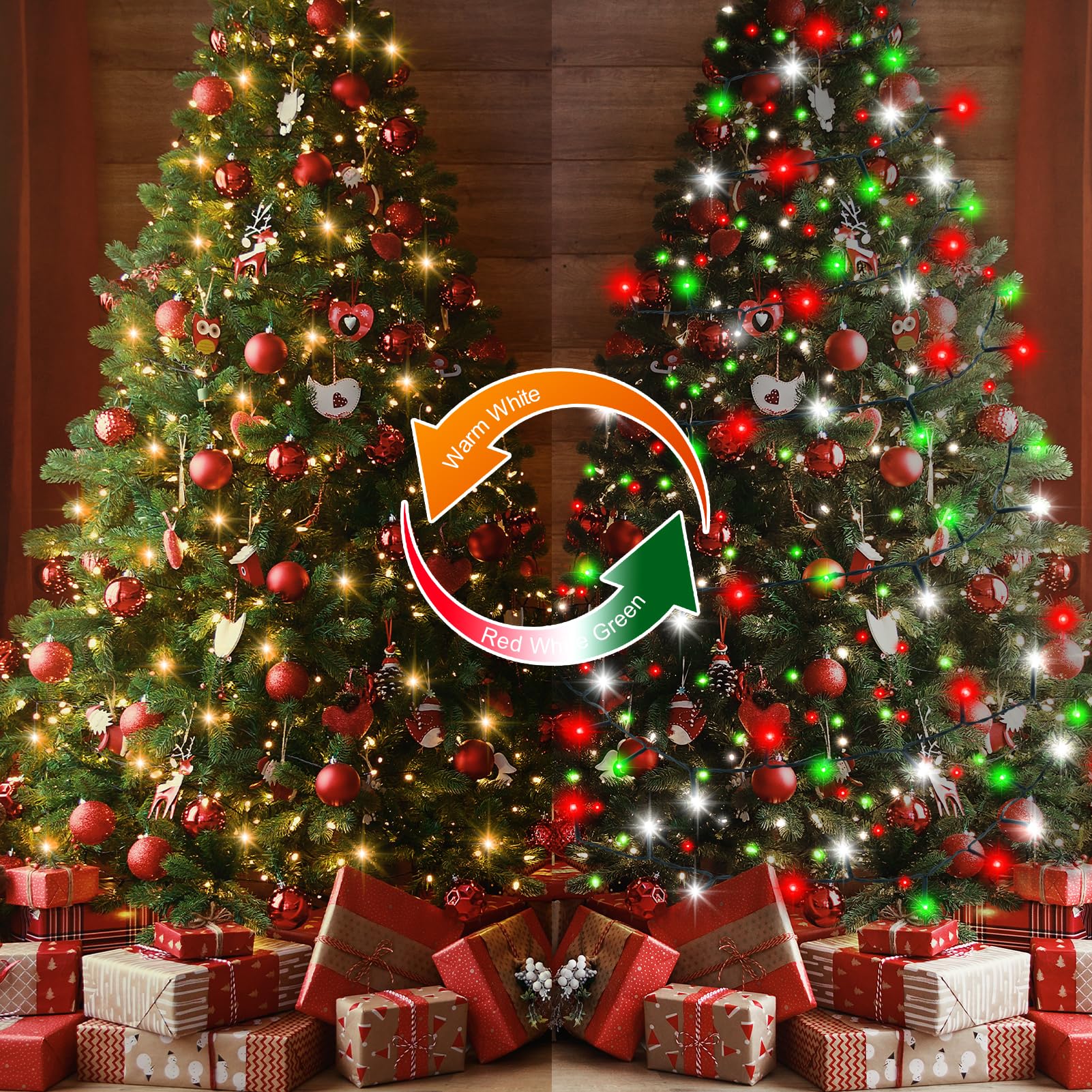 echosari 100 LED Christmas String Lights, 33Ft Green Wire, Battery Operated, Dual Color Changing, Indoor/Outdoor Fairy Lights