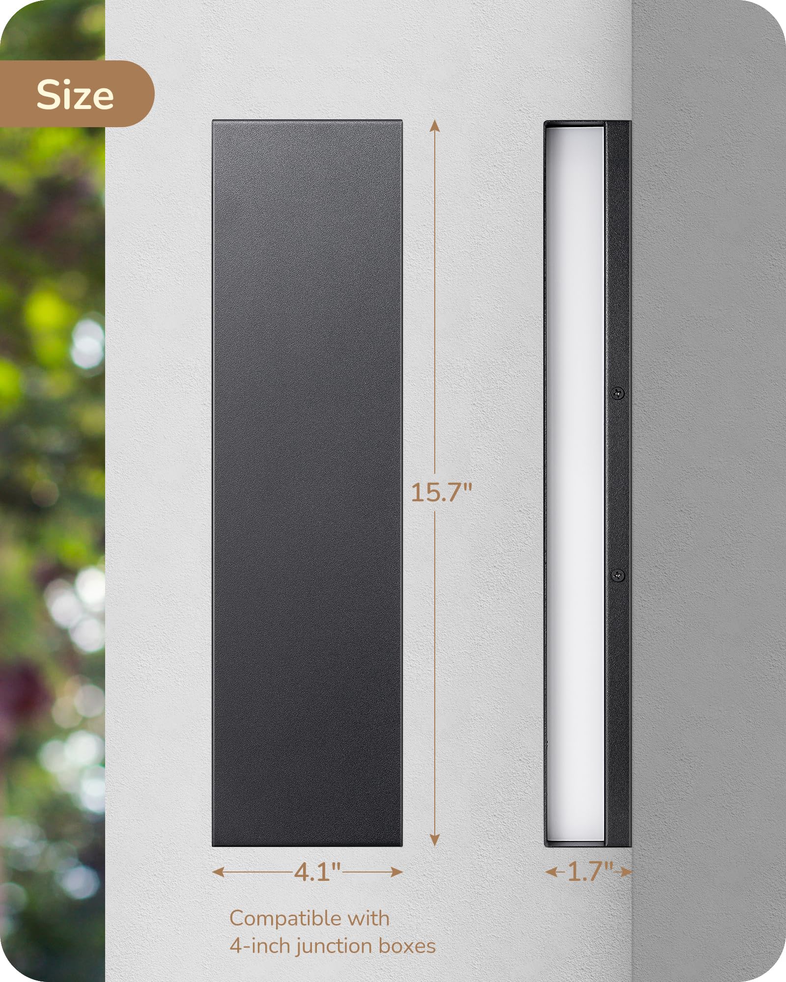 EDISHINE 2 Pack Modern LED Outdoor Wall Lights Dimmable, 3CCT (3000K 4000K 5000K), 15.7 Black Exterior Light Fixtures, Weather