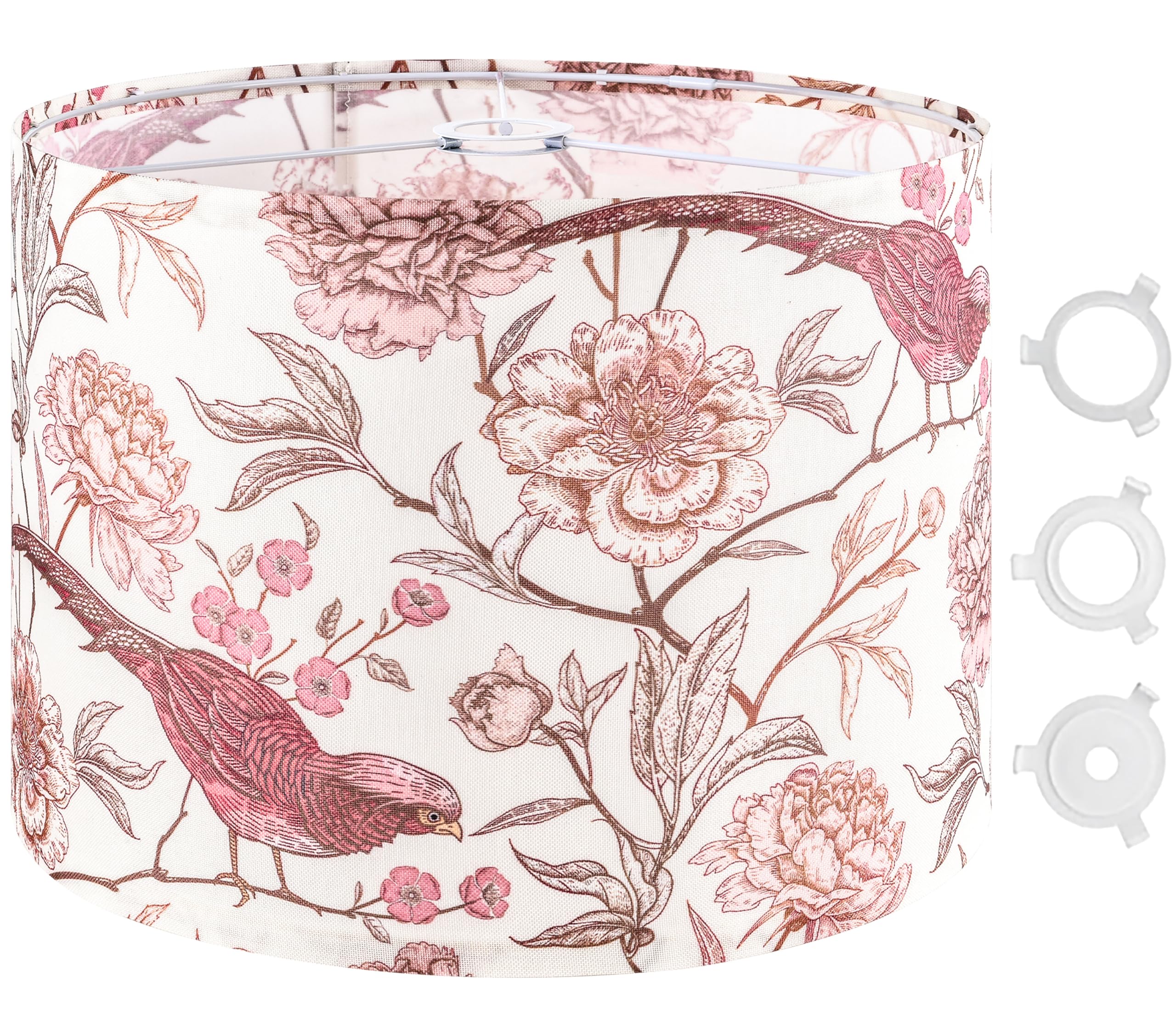 Go&So 1 Pack Floral Bird Large Drum Lamp Shade 1.65Spider E27 Base 16 X16 X12 Printed Pattern Design Diy Assembly With Multi-Adapter (E26/E14/10Mm) Ideal For Floor/Table Lamps/Pendant Lighting