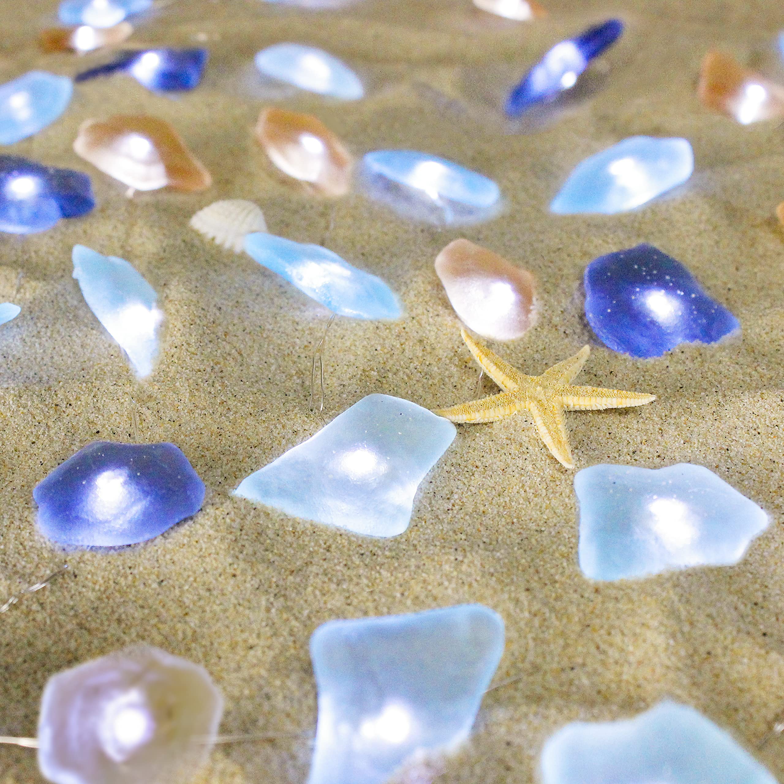Impress Life Ocean Decor String Lights, Sea Glass Festive Beach Themed 10 Ft 40 Leds Battery&Usb Cord Operated Eco-Friendly With Multi-Function Remote For Tent Wedding Nursery Bedroom Party Ornament