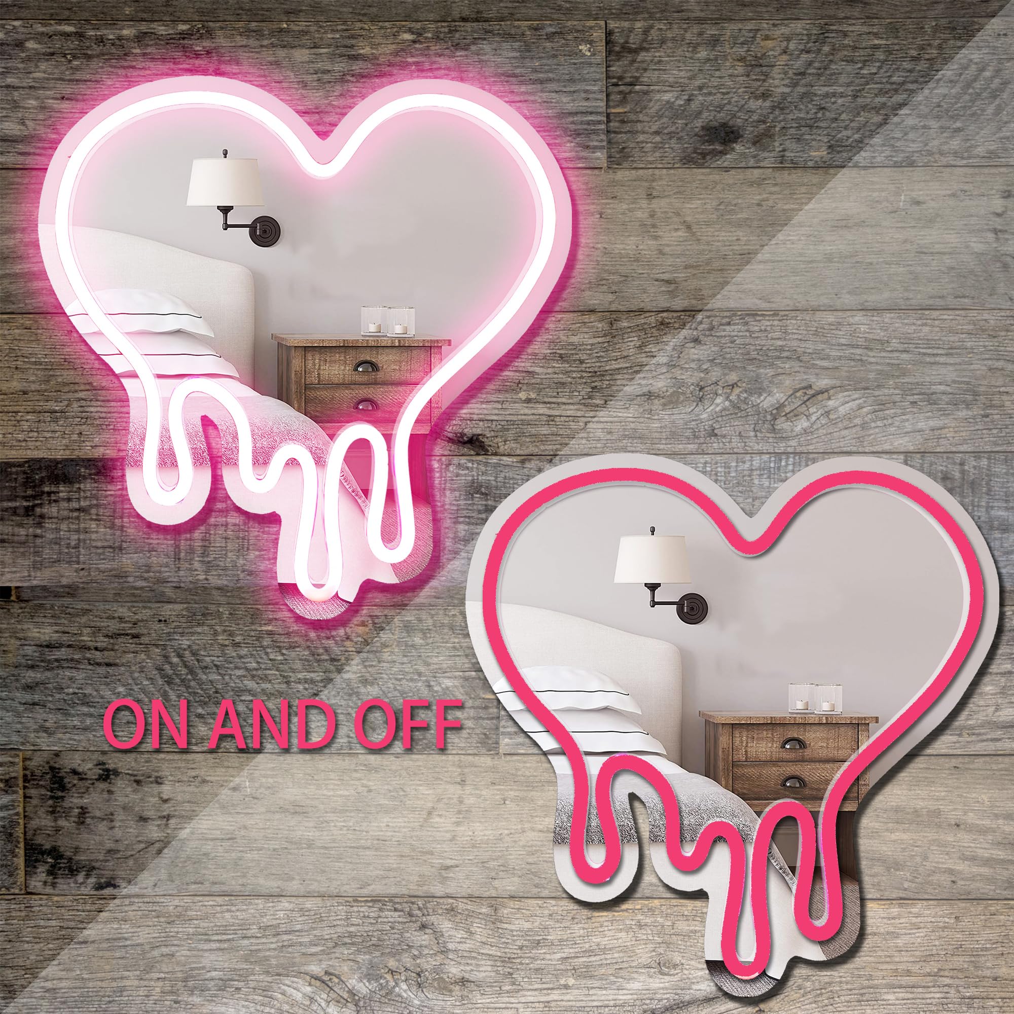 DECANIT Heart Neon Sign - USB Powered LED Light, 12inx12in, Pink Decorative Wall Mirror, Ideal for Bedroom and Party Decor, Model NN-0038