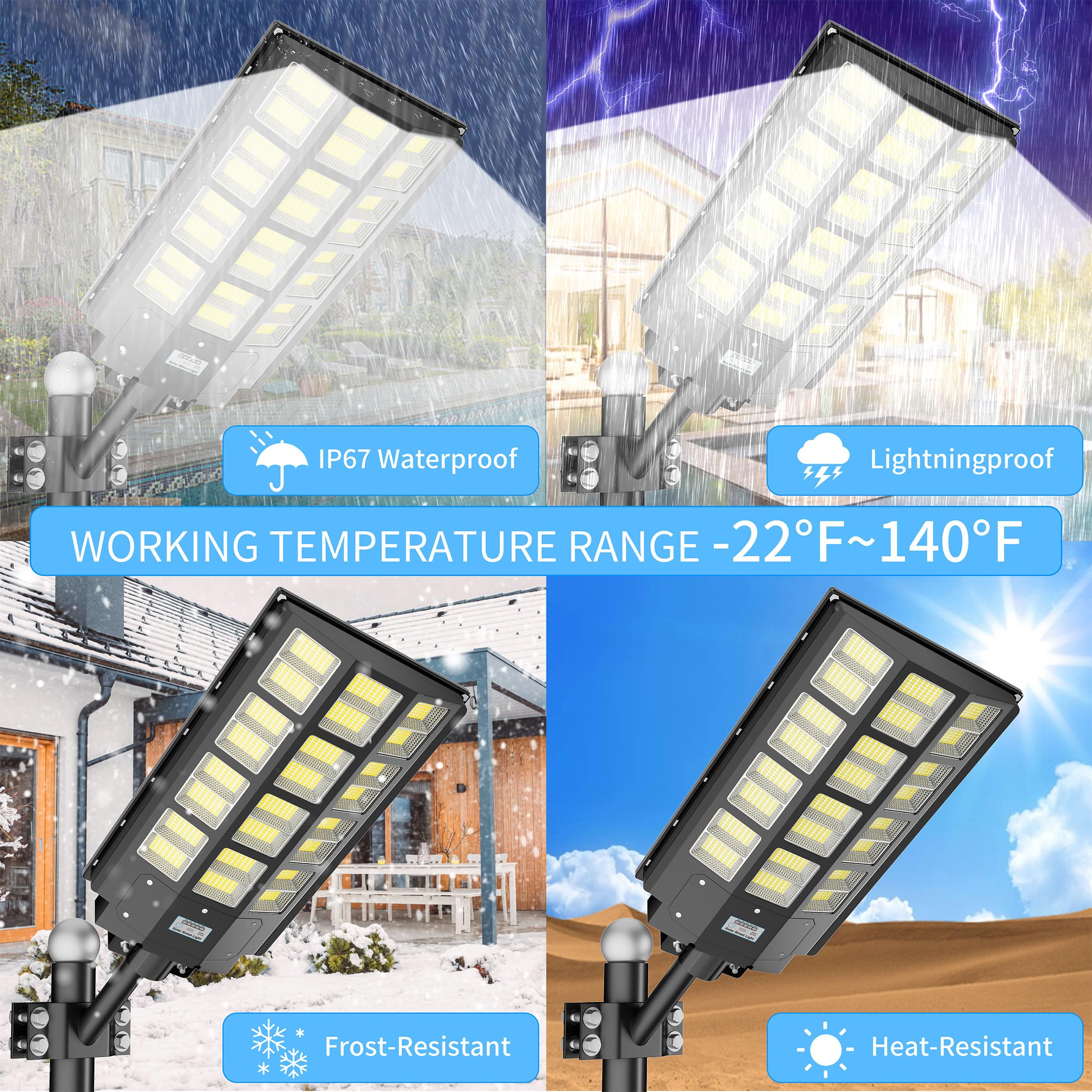XMPTYN 8000W Solar Street Light - 240000LM Waterproof LED Flood Light, Dusk to Dawn, 2 Pack, Black