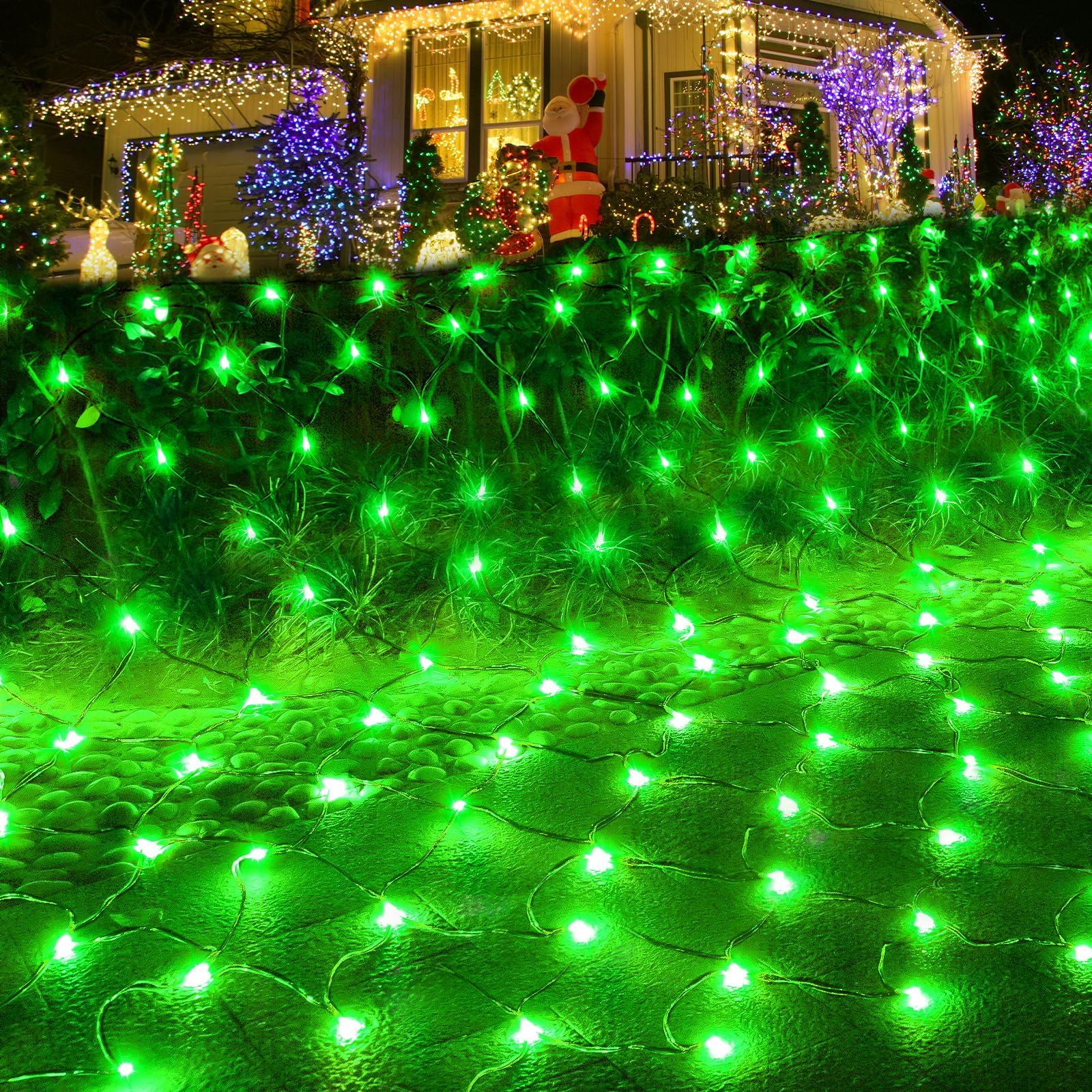 Pooqla 300 LED Outdoor Green Net Lights, 14.8x4.9 ft, Connectable Waterproof Fairy Lights for Halloween and Christmas Decor