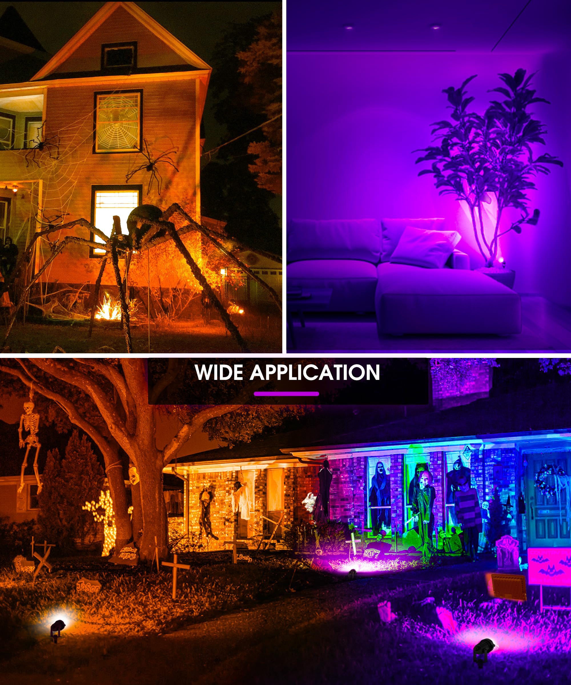 L Lohas Led Halloween Orange And Purple Spotlights Outdoor  Auto On/Off 5W 120V Landscape Lighting For For House  Holiday  Trees  Decoration  450Lm Ip66 Waterproof  Ul Listed  2 Pack