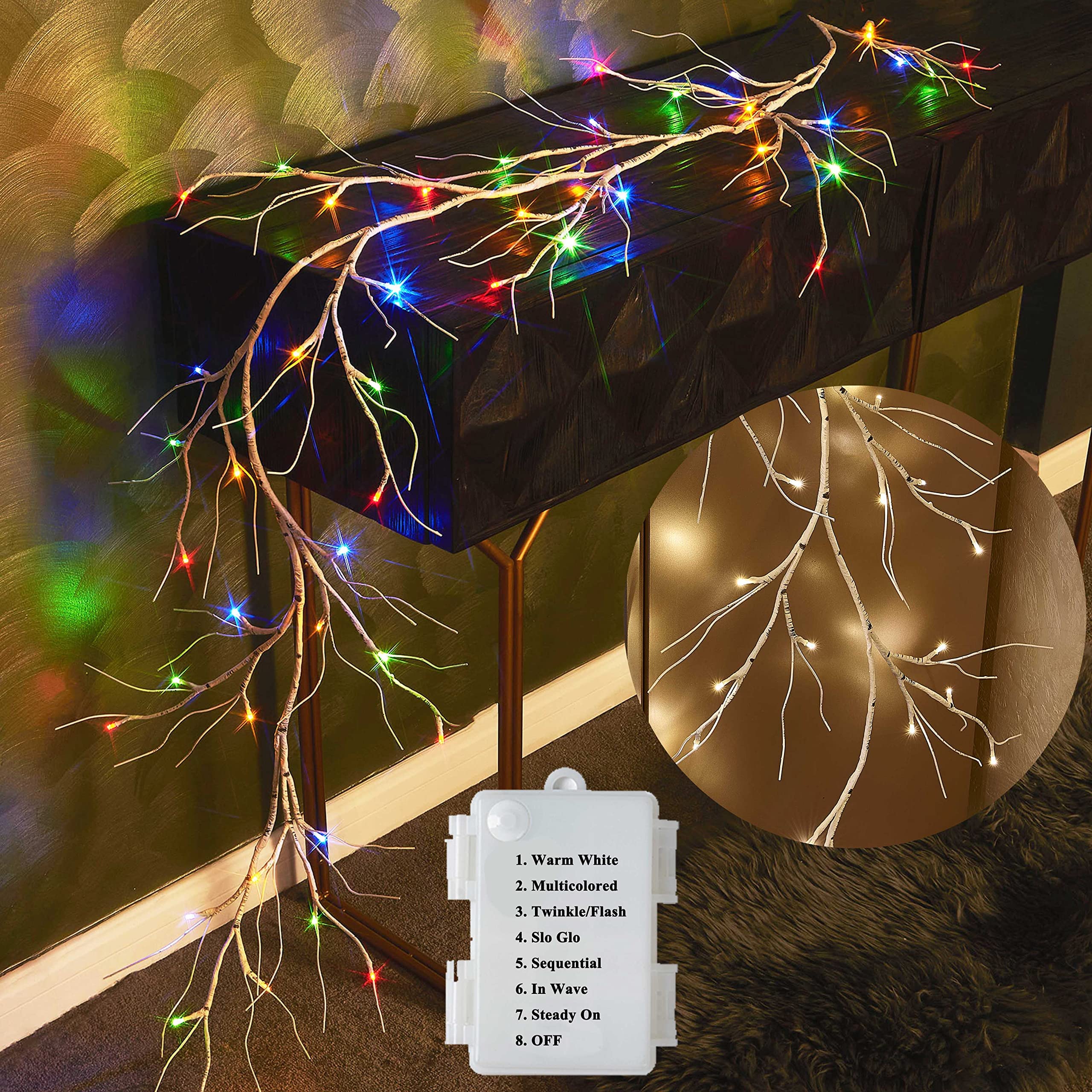 Hairui Lighted Garland Snow Flocked 6Ft 48 Led Battery Operated Pre-Lit Twig Vine Winter Christmas Party Decoration Indoor Outdoor Use
