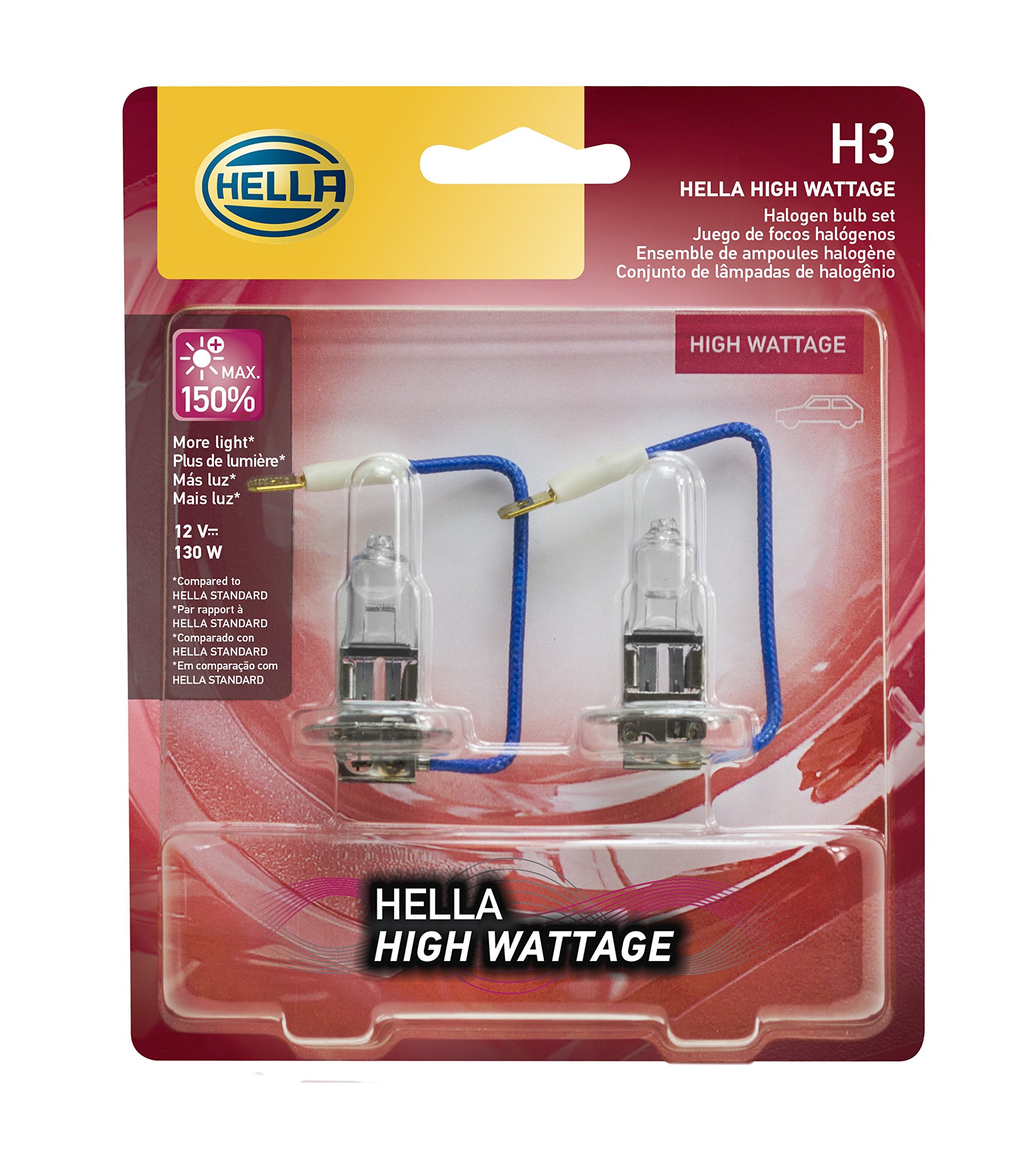 HELLA H3 130WTB Twin Blister High Wattage Bulbs, 12V, 2 Pack