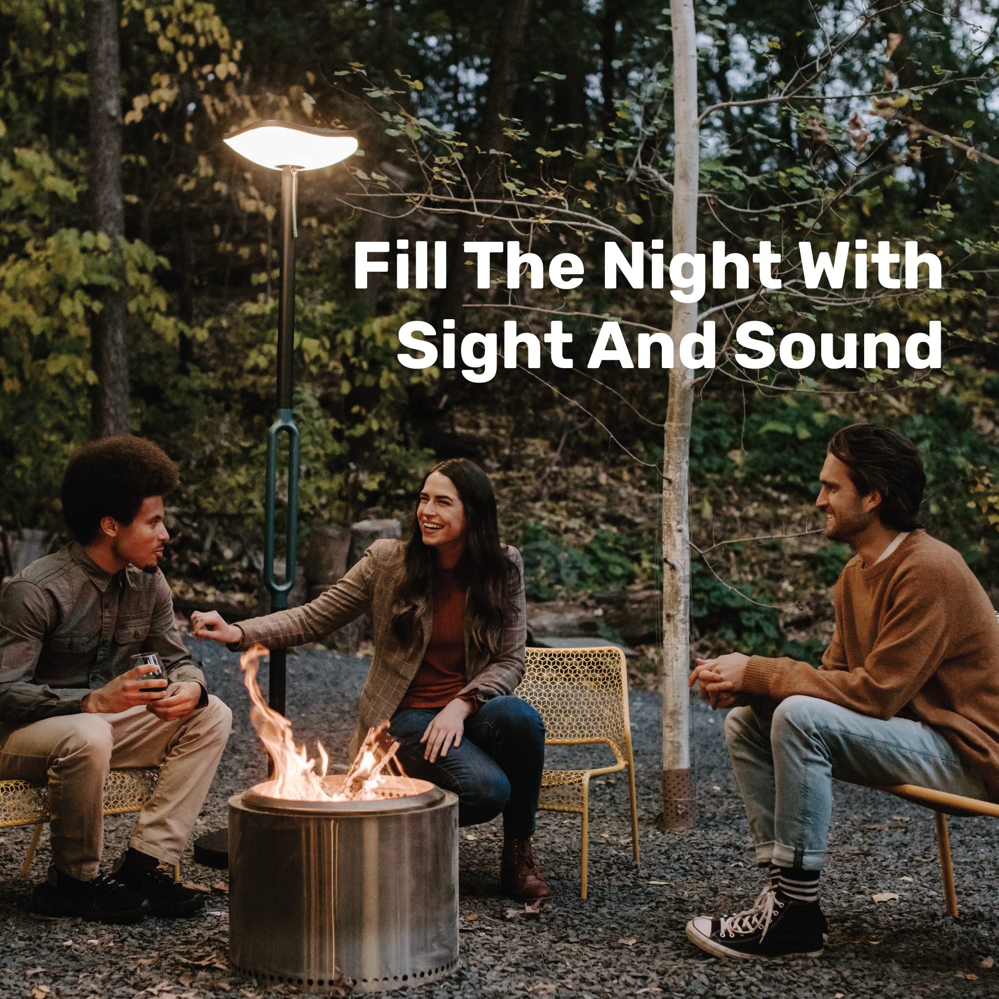 Nocturne Outdoor Solar Floor Lamp with Bluetooth Speaker - 100% Solar Powered, Weatherproof, Black/Blue for Patios & Decks - Firefly 2.0