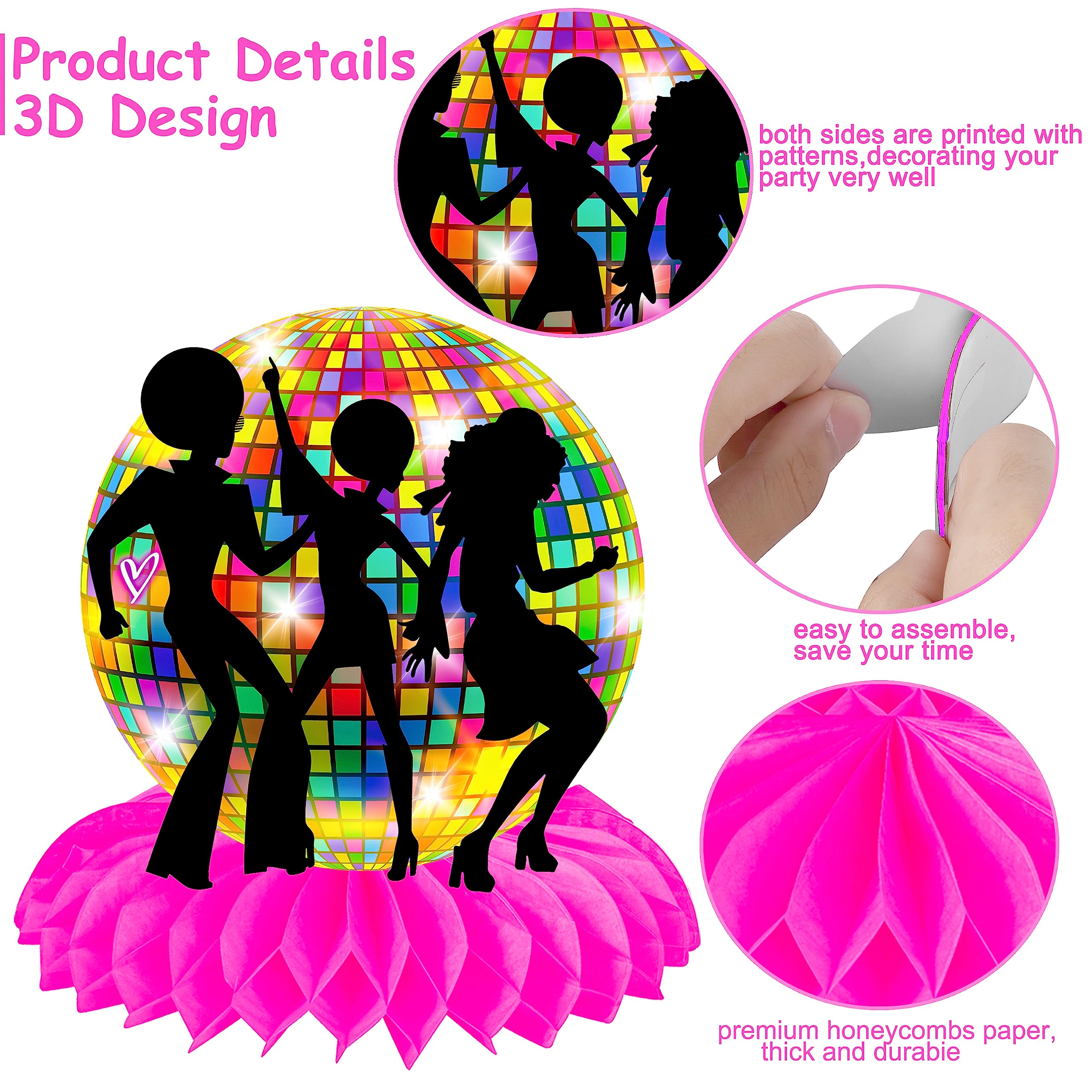 10Pcs 70s Disco Honeycomb Centerpieces Disco Fever Party Decorations Dancing Queen Party Table Centerpieces 70s Party Supplies 1