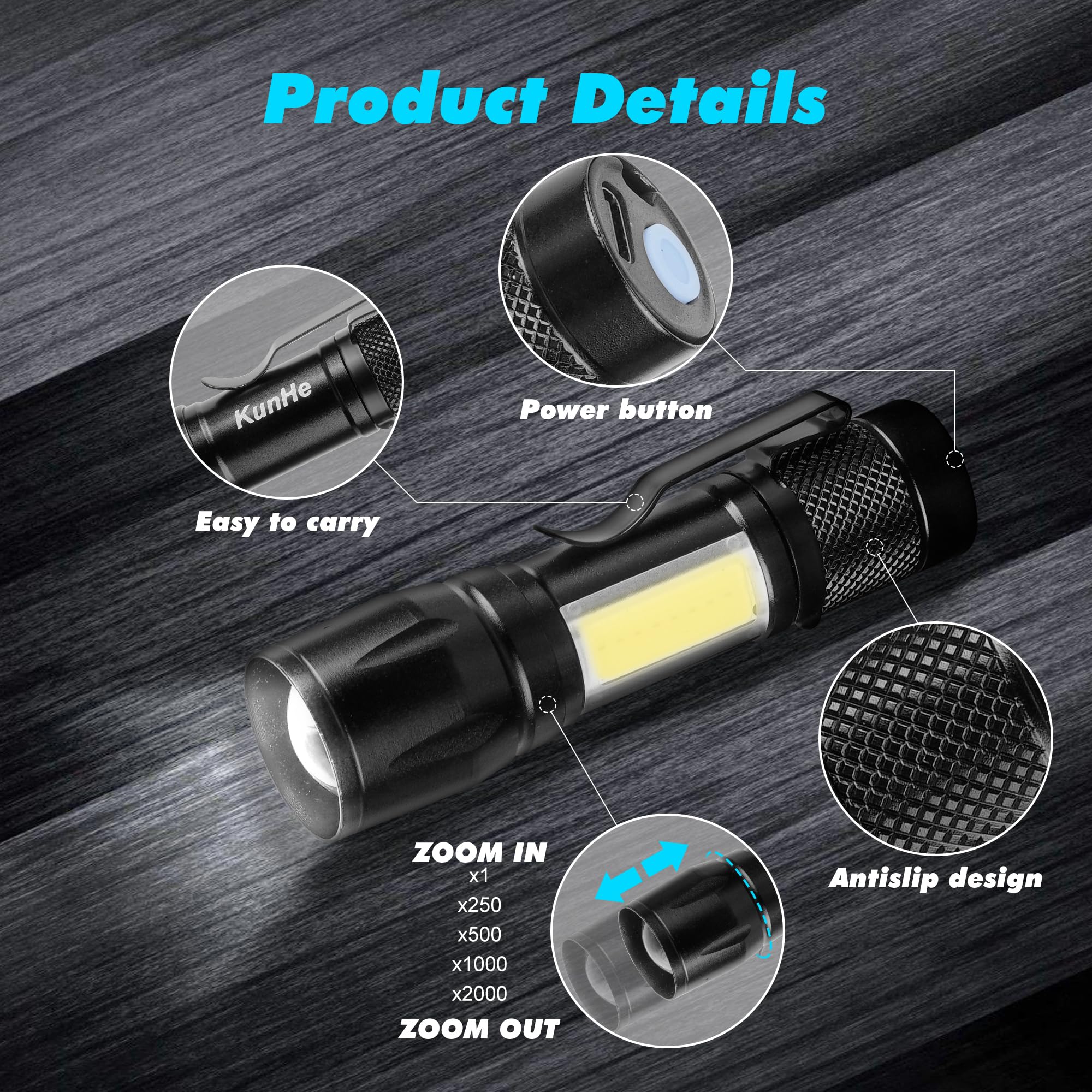 Kunhe Usb Rechargeable Mini Small Led Flashlights Bulk, Camping Lantern Flashlight, Bright High Lumens Edc Flash Light, 10 Pack