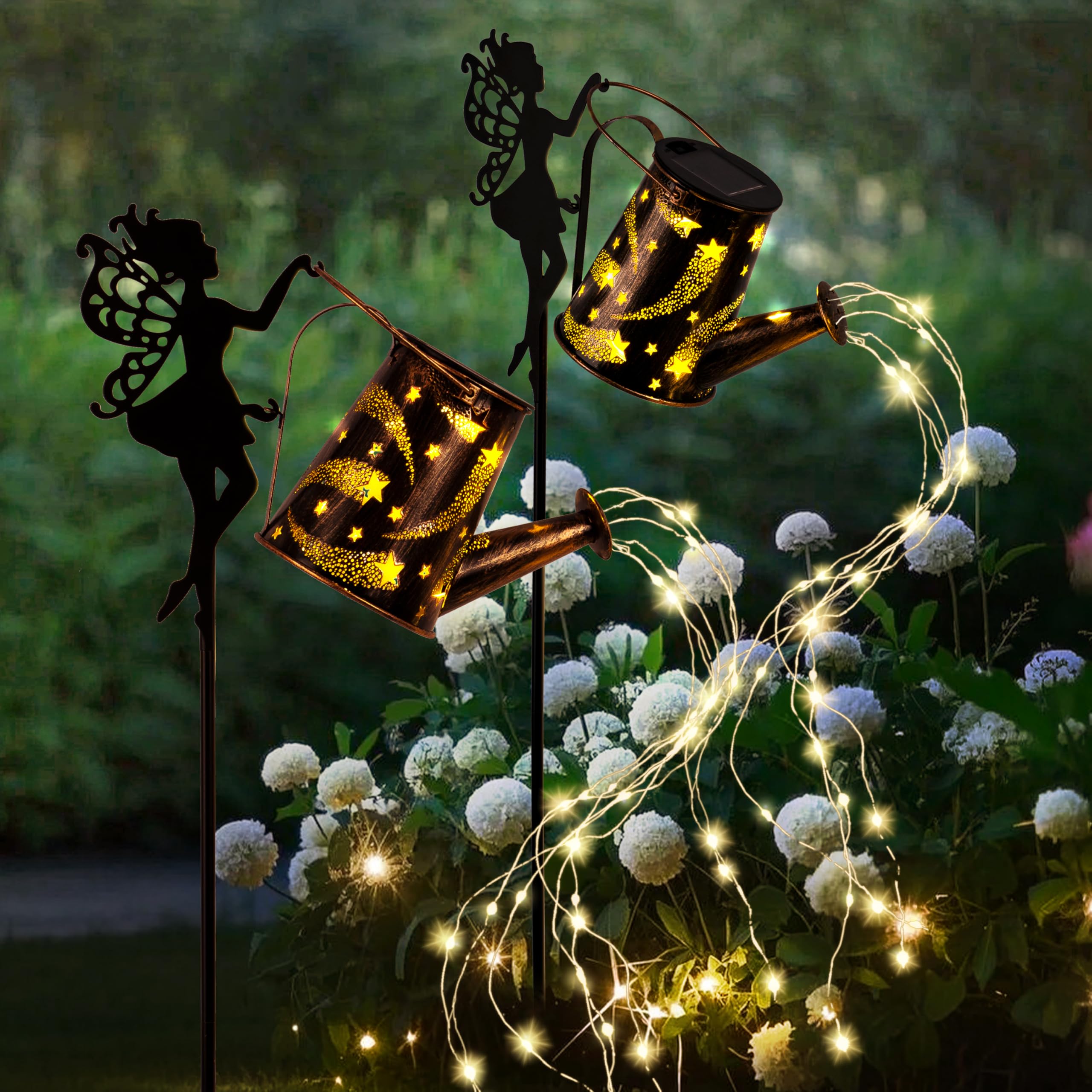 Solar Lights Outdoor, Solar Watering Can Light, Solar Garden Lights Waterproof Metal Hanging Lantern, Fairy Garden Decor For Out