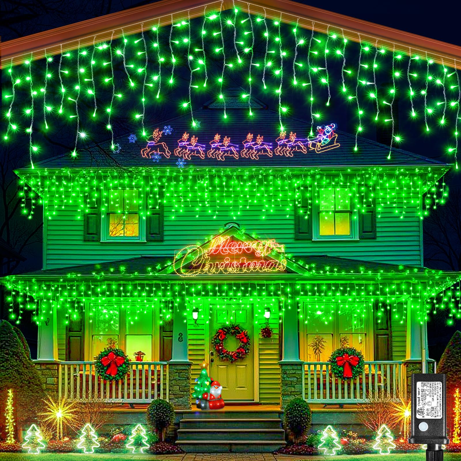 33ft Green Christmas Lights Outdoor, 400 LED Icicle Lights for Outside, Plug in Twinkle Lights Indoor with 8 Modes Timer Connect