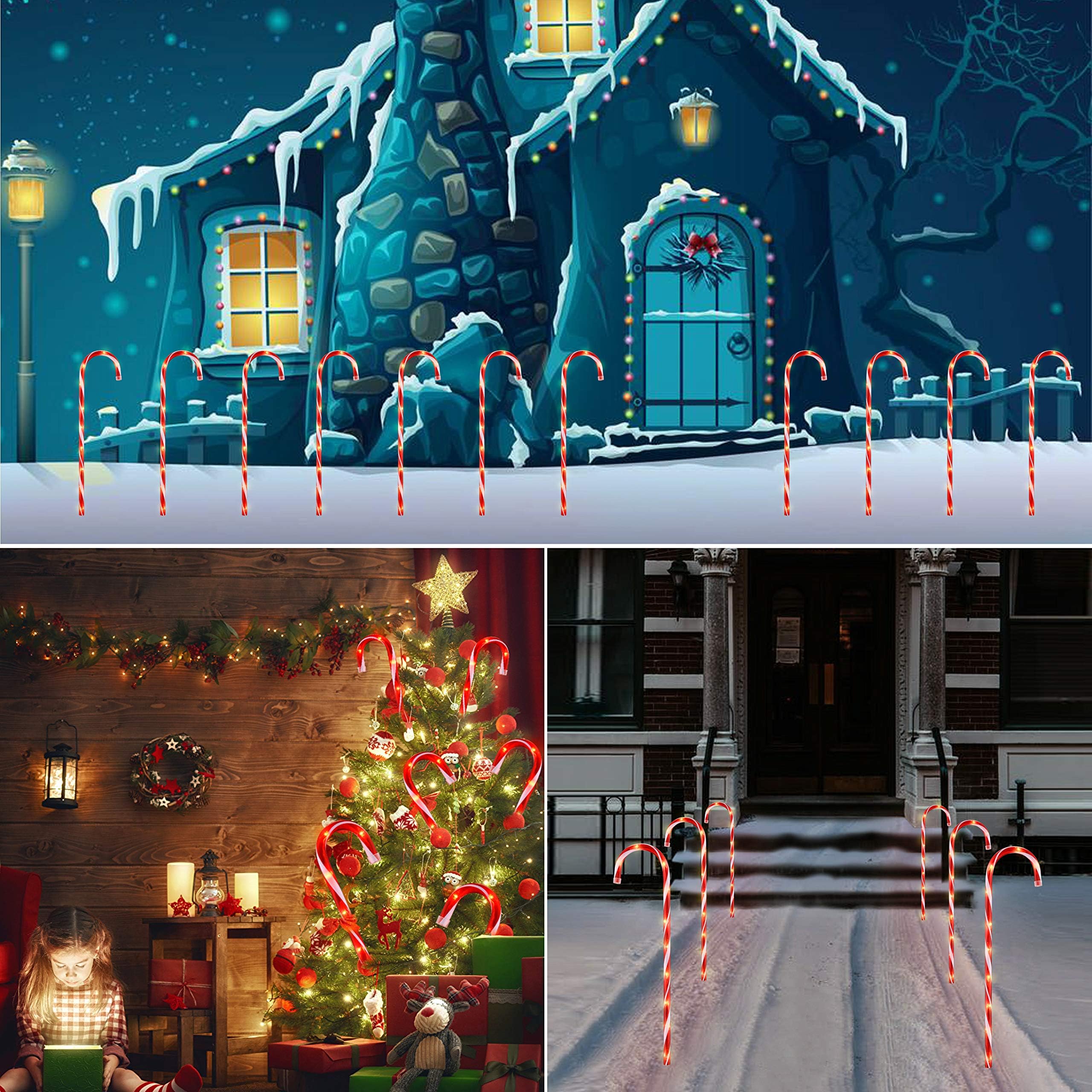 Ultimate Unicorn 26'' Christmas Candy Cane Lights (10Pcs) For Landscape Decoration, Outdoor Pathway Makers Lights, Candy Cane Wa