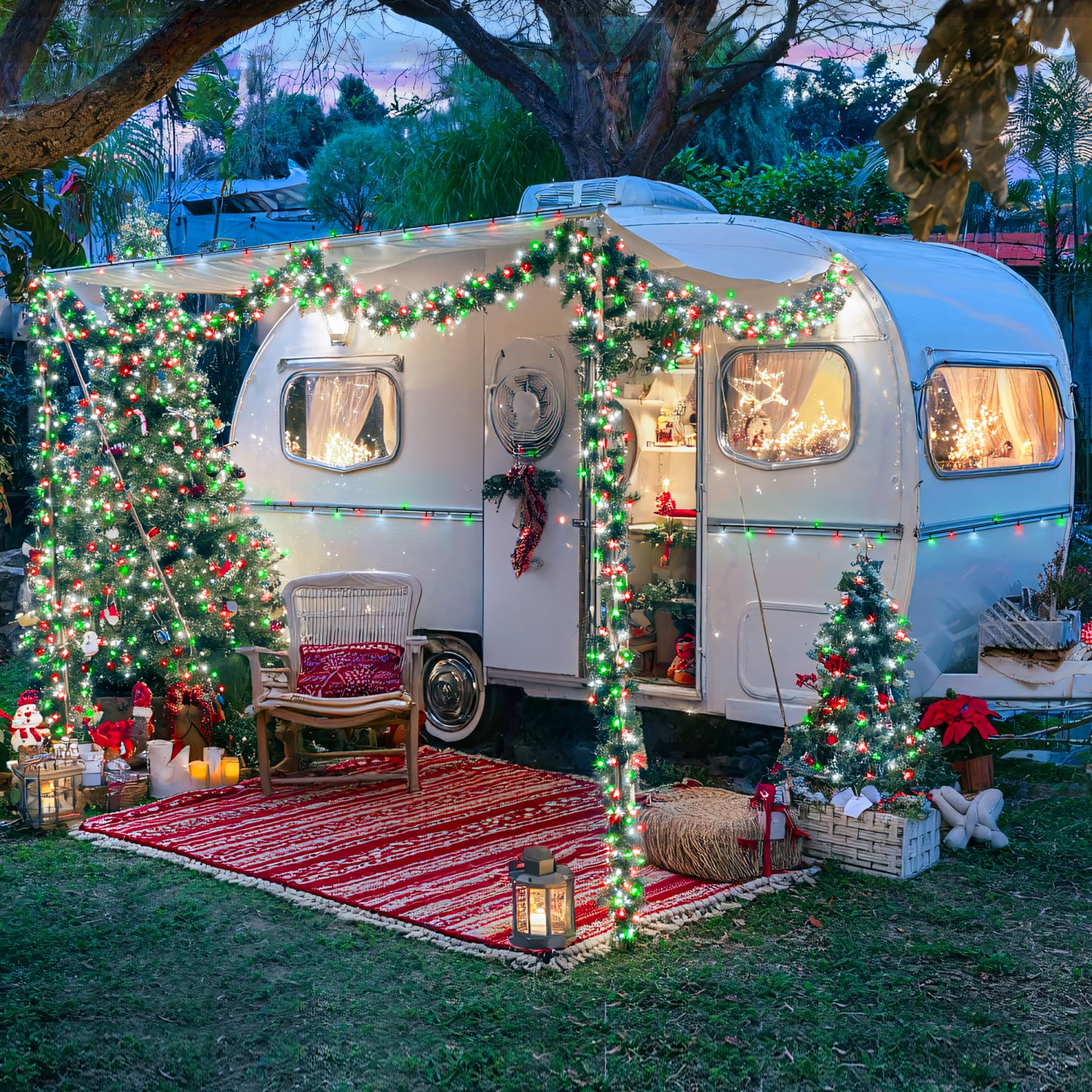 JMEXSUSS Solar Christmas Lights, 400 LED, 151FT, Waterproof, 8 Modes, 2 Pack, Red White and Green