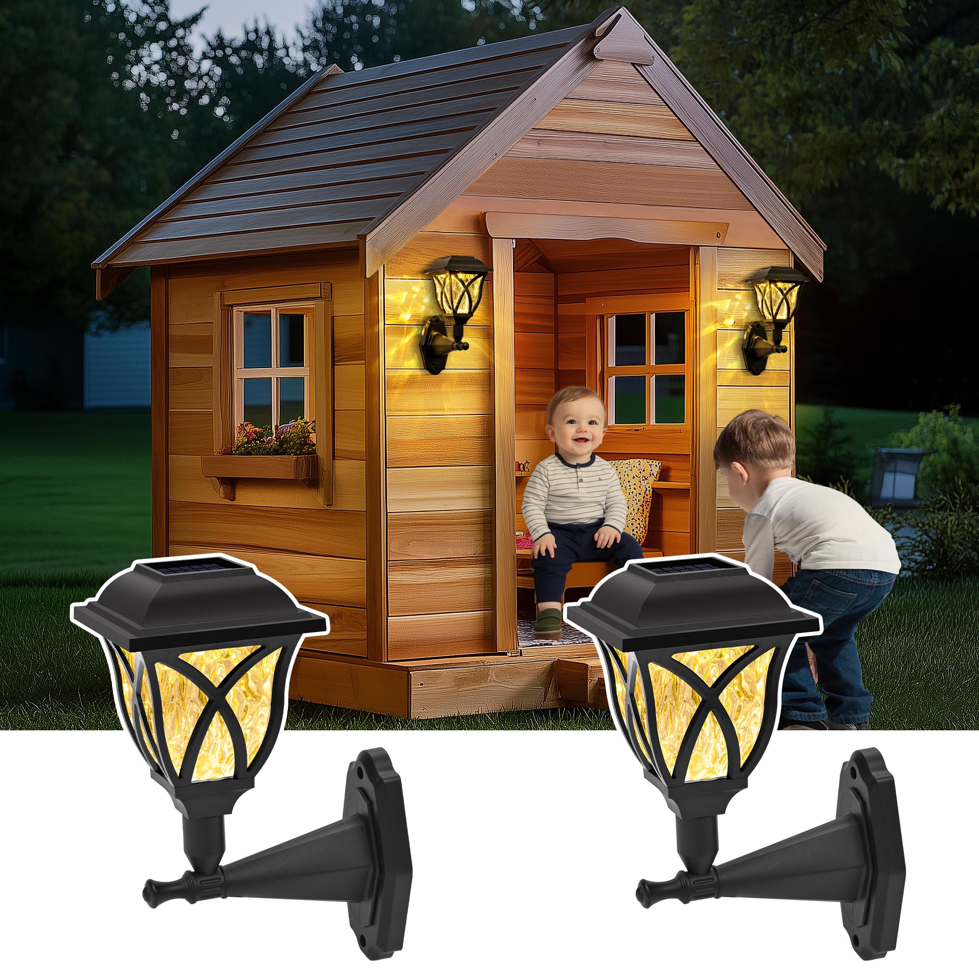 TISEJOY Solar Wall Lantern Outdoor Playhouse Light, Waterproof Decorative Solar Powered for Playground, Tree House, Storage Shed