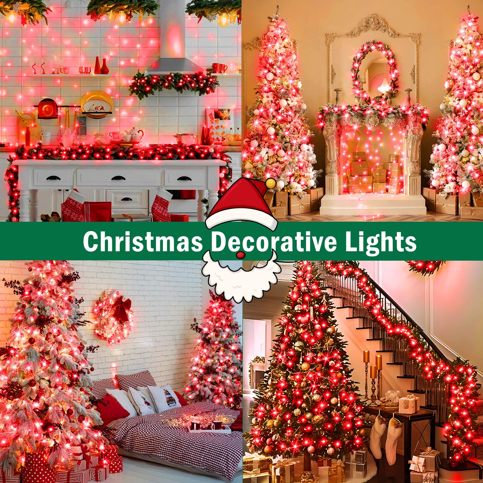 Sauirs 197Ft 500 Led Christmas Lights Outdoor String Lights With 8 Modes Timer Waterproof Fairy Light Plug In For Outside Indoor Party Xmas Palm Tree Yard Wedding Decorations(Red)