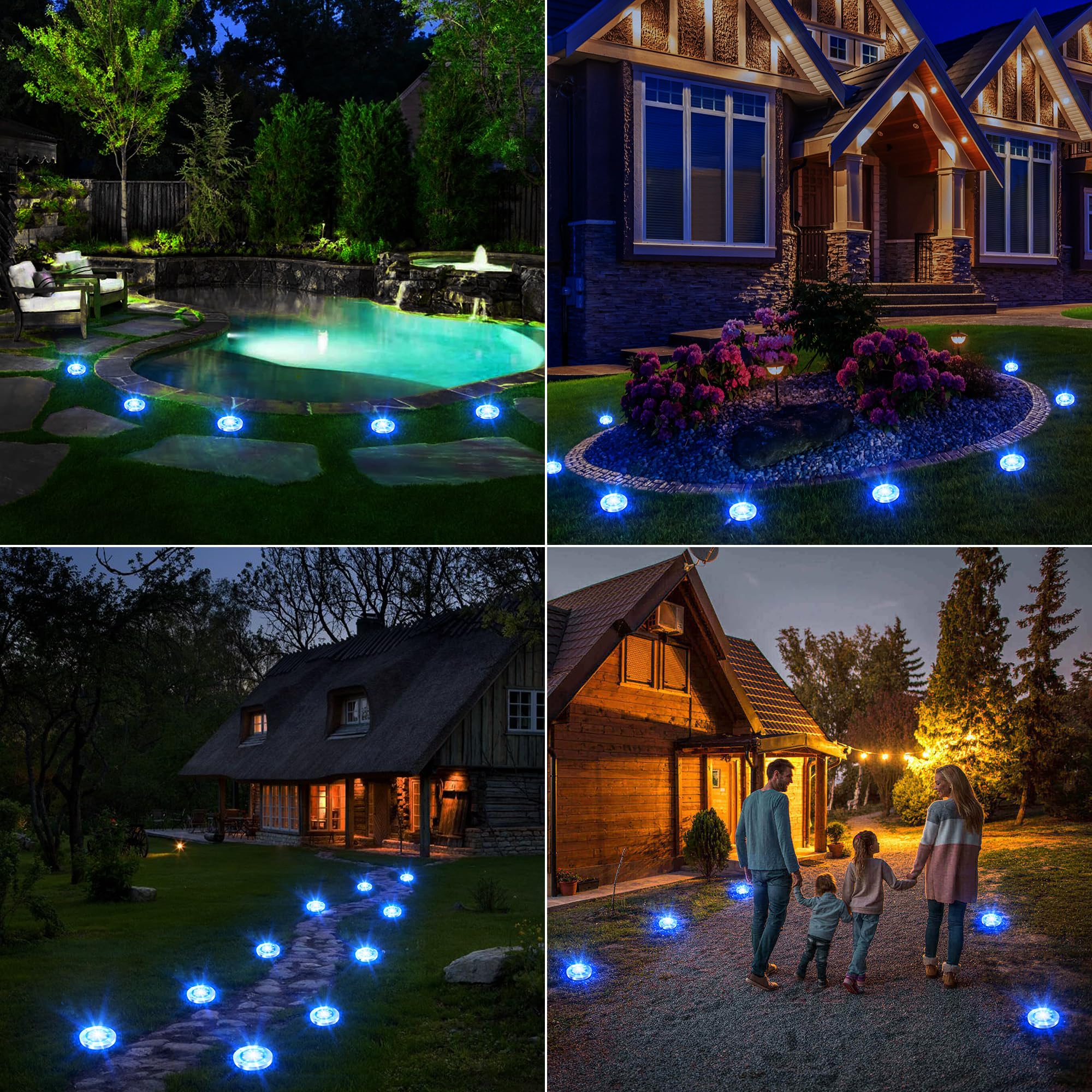 Brizled Solar Pathway Lights, 12-Pack, Blue, Weatherproof, Automatic On/Off, 8 Leds, 600Mah Rechargeable Battery, Ideal For Pati