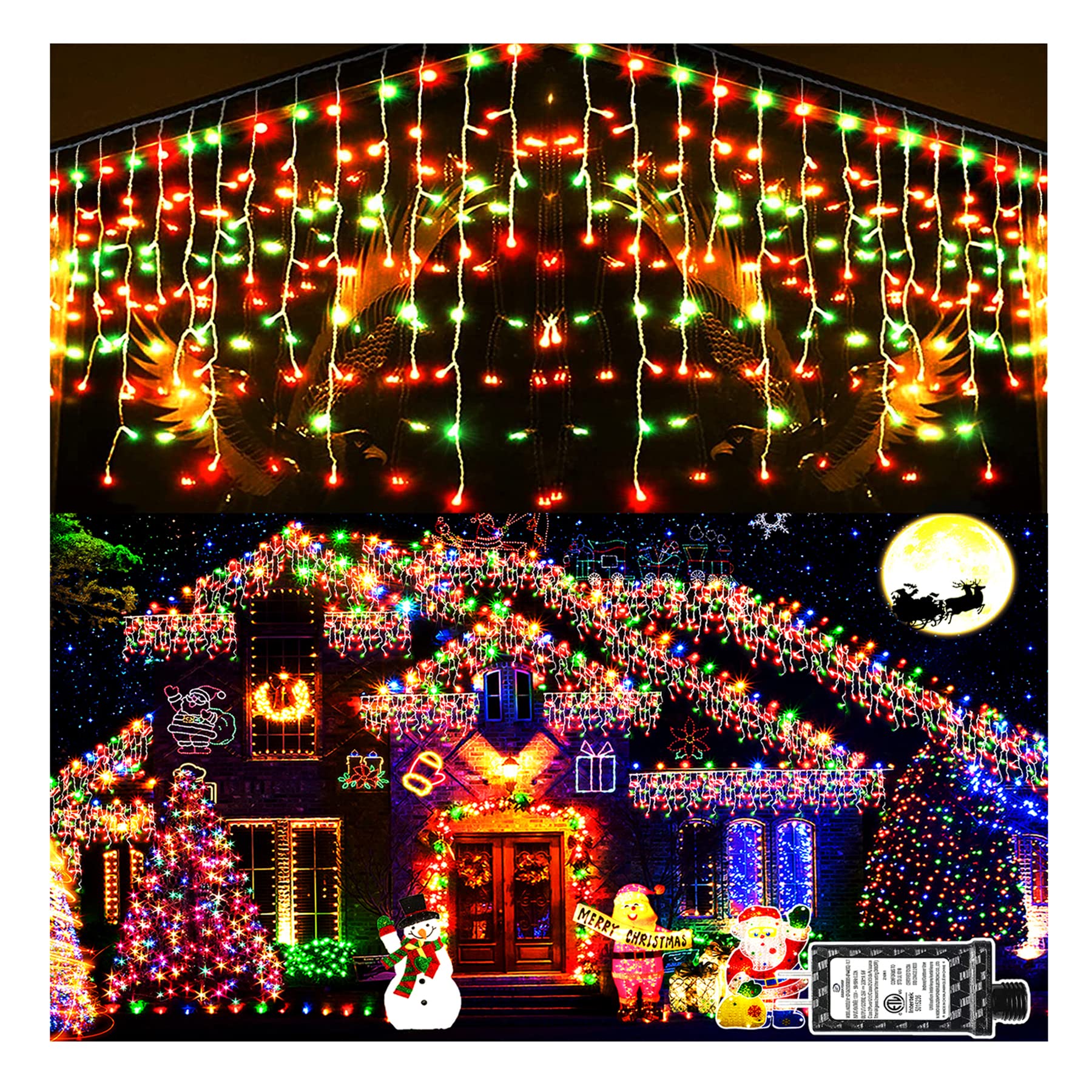 KNONEW Outdoor Decorative String Lights, 400 LED, 33ft, 8 Modes, Red and Green, Clear Wire, Fairy Curtain Light for Holiday Decor