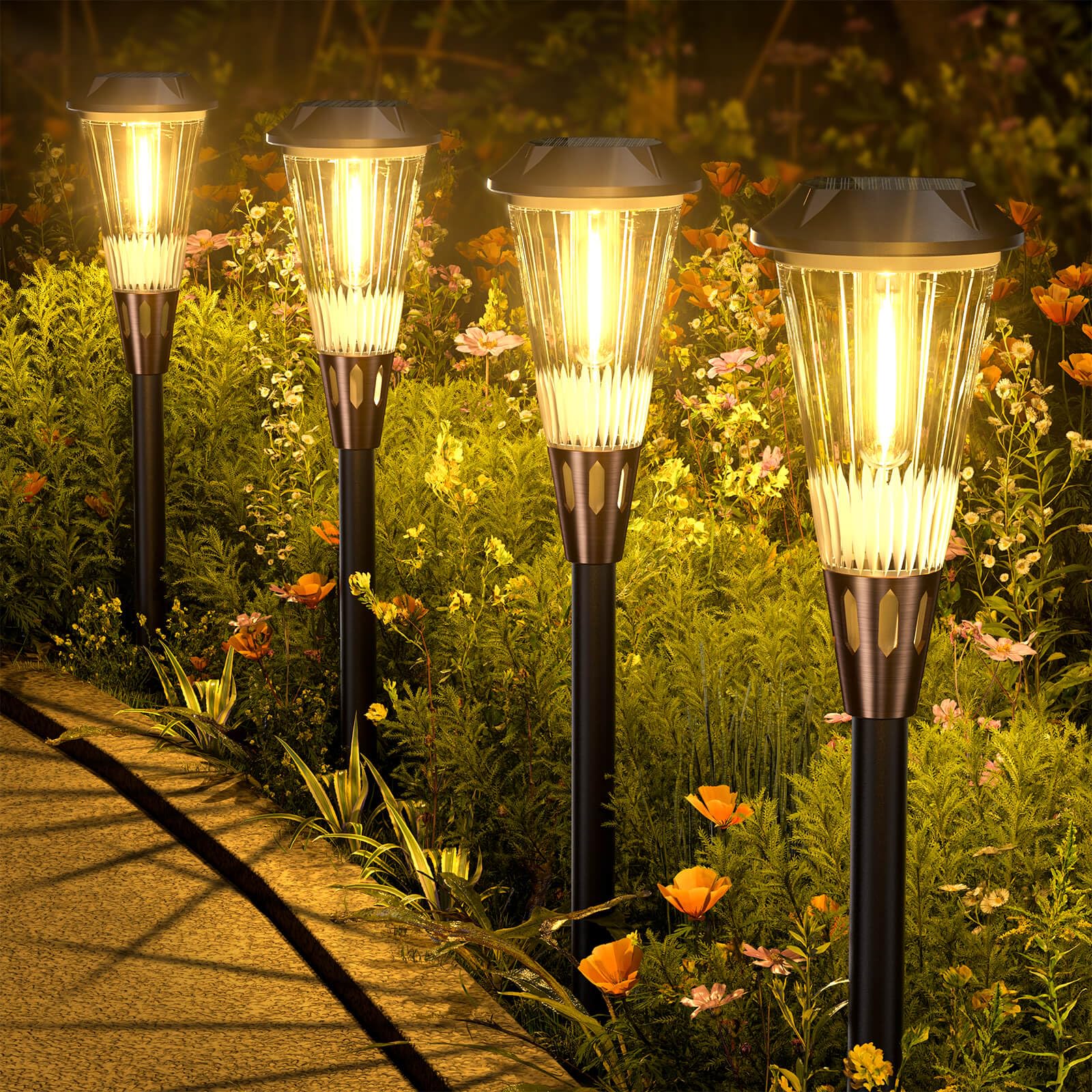 Bitpott Bright Solar Lights Outdoor 6 Pack, 2-In-1 Cool&Warm Solar Pathway Lights, Solar Garden Lights Waterproof Ip65, Auto On/Off Outdoor Solar Lights For Yard Walkway Garden Driveway Landscape