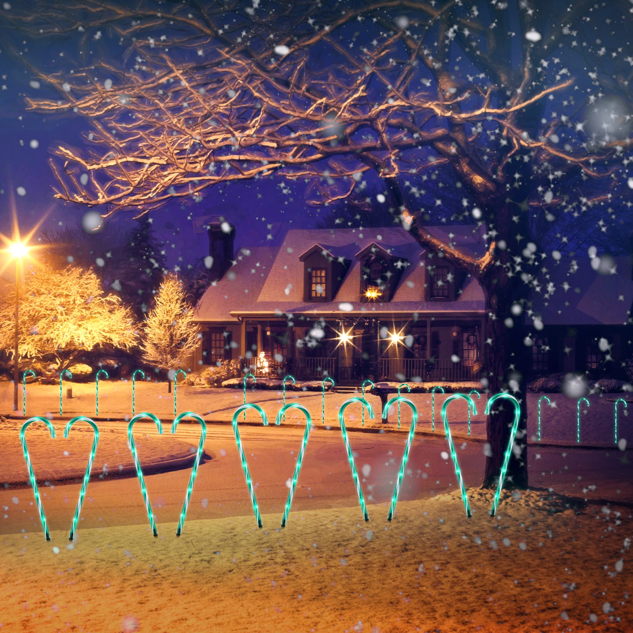 10'' Christmas Candy Cane Lights For Landscape Decoration, Pathway Makers Led Lights (Include Stakes) (Green, 26-10Pcs)